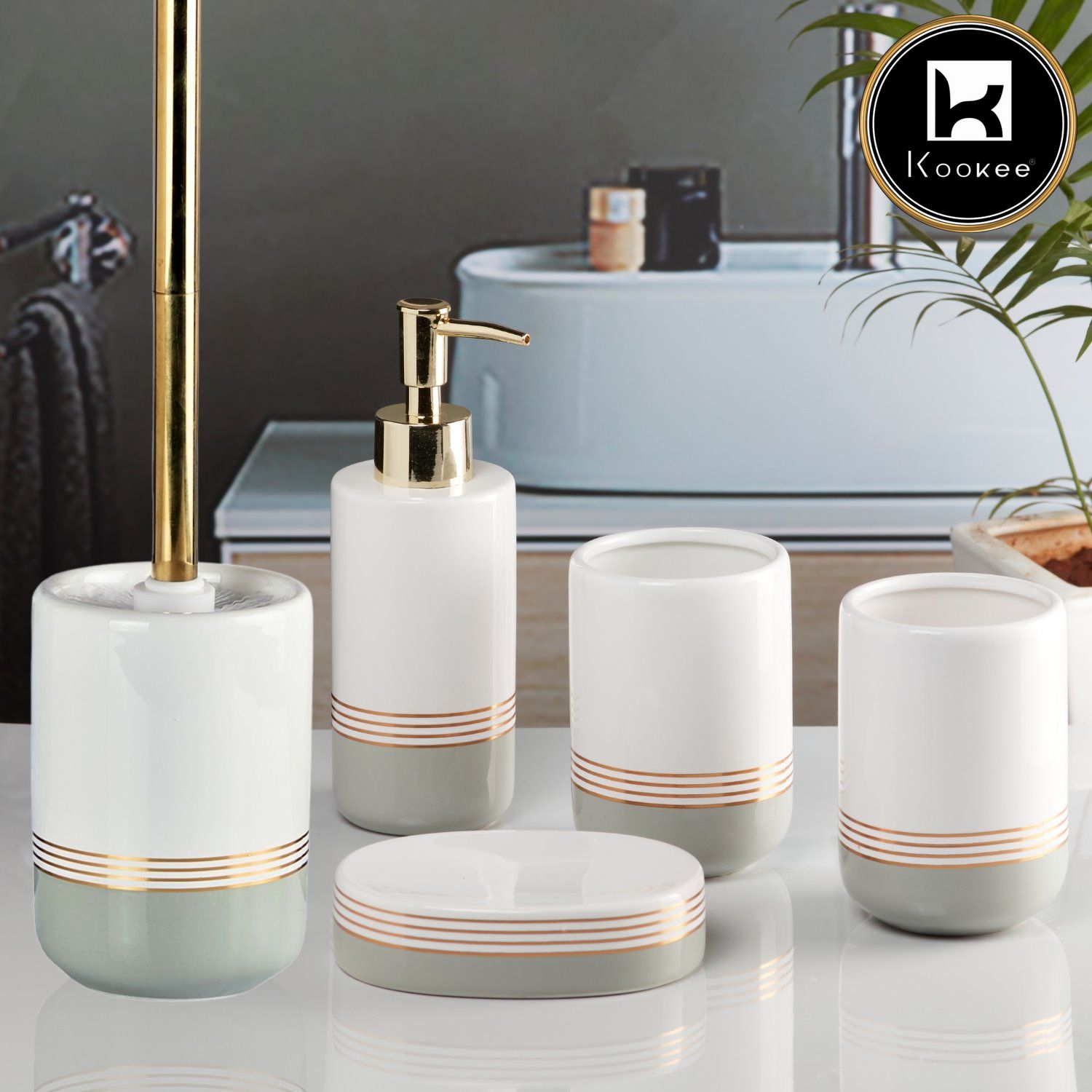 Ceramic Bathroom Set of 5 with Soap Dispenser (11045)