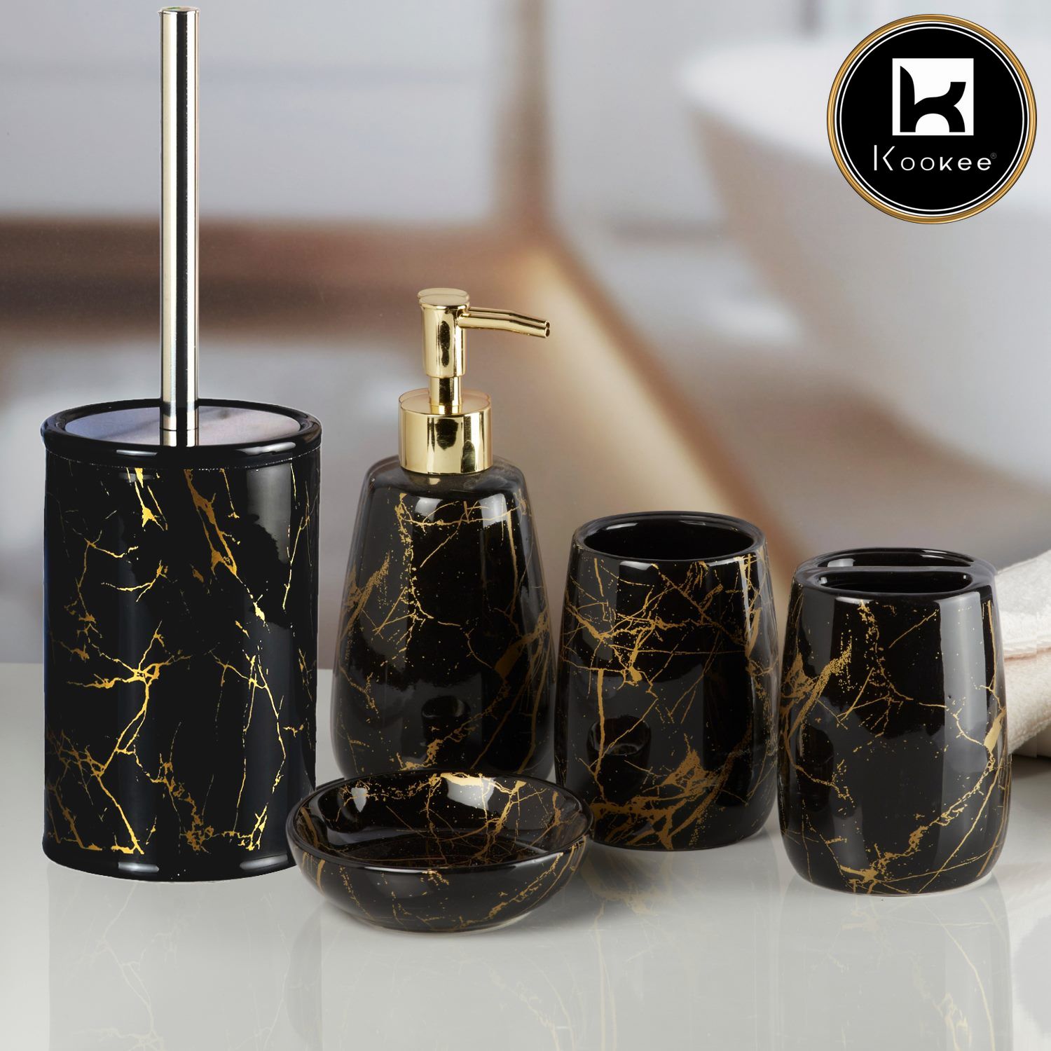 Kookee Ceramic Bathroom Sets, Black, ART11049
