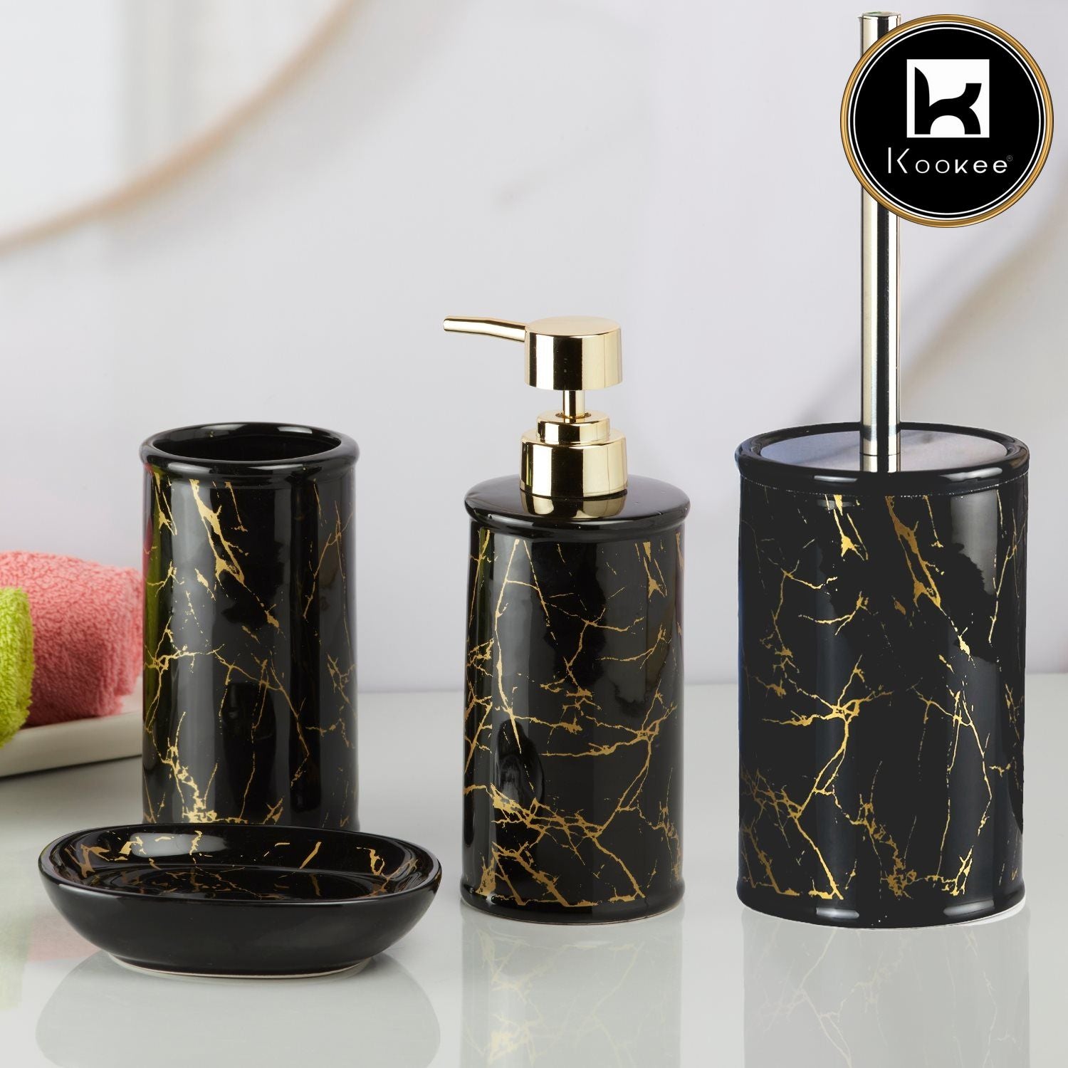 Kookee Ceramic Bathroom Sets, Black, ART11053