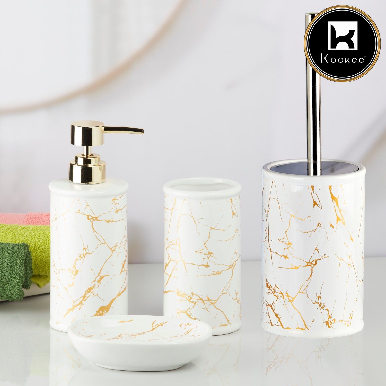 Kookee Ceramic Bathroom Sets, White, ART11054