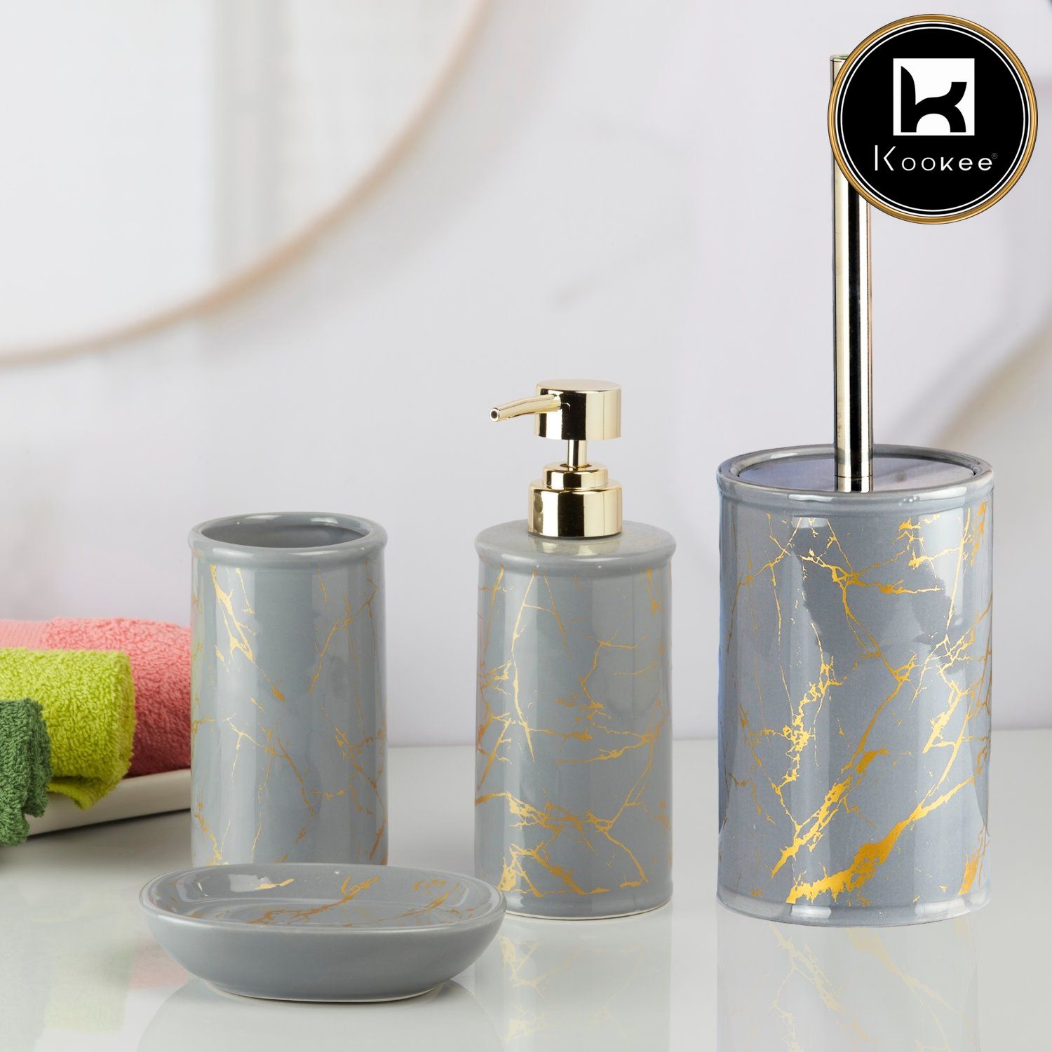 Kookee Ceramic Bathroom Sets, Grey, ART11055