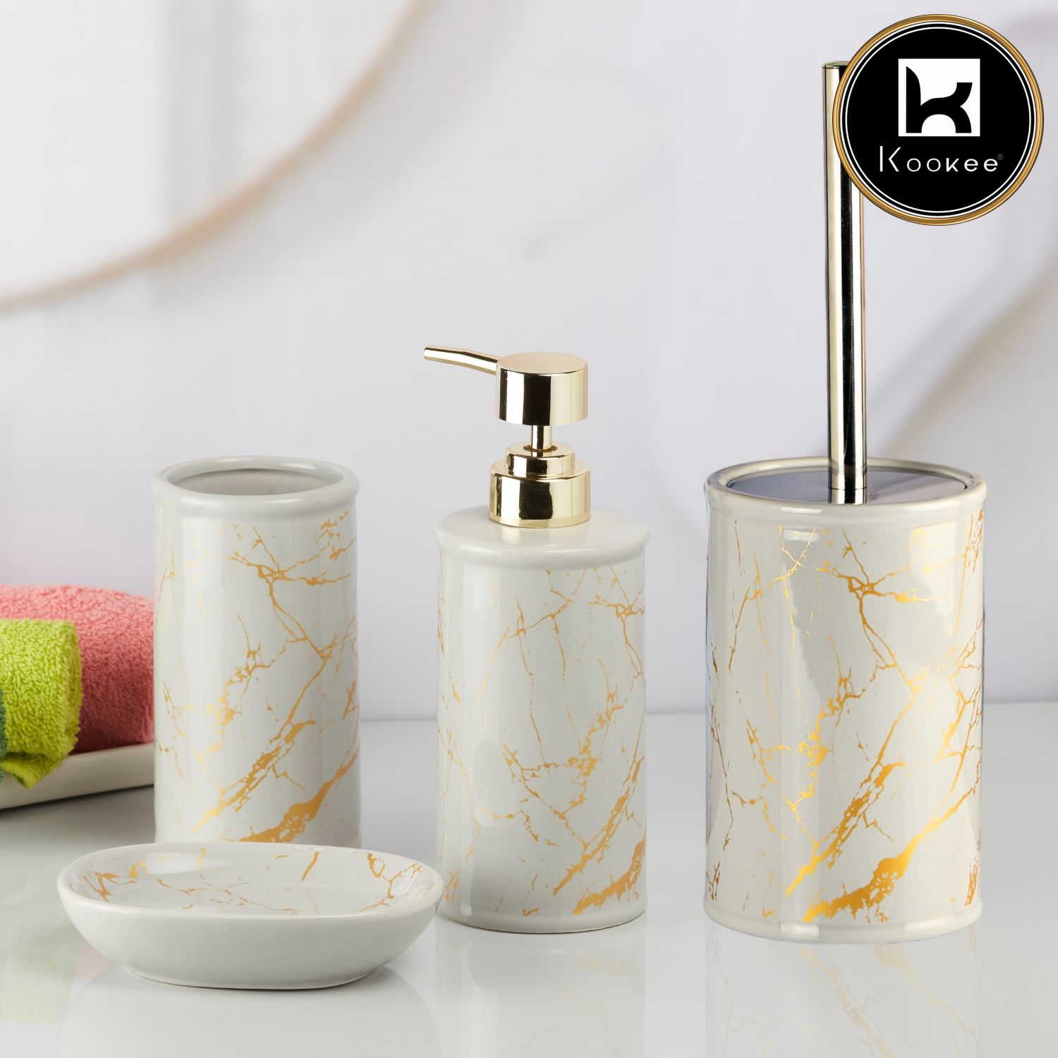 Ceramic Bathroom Set of 5 with Soap Dispenser (11056)