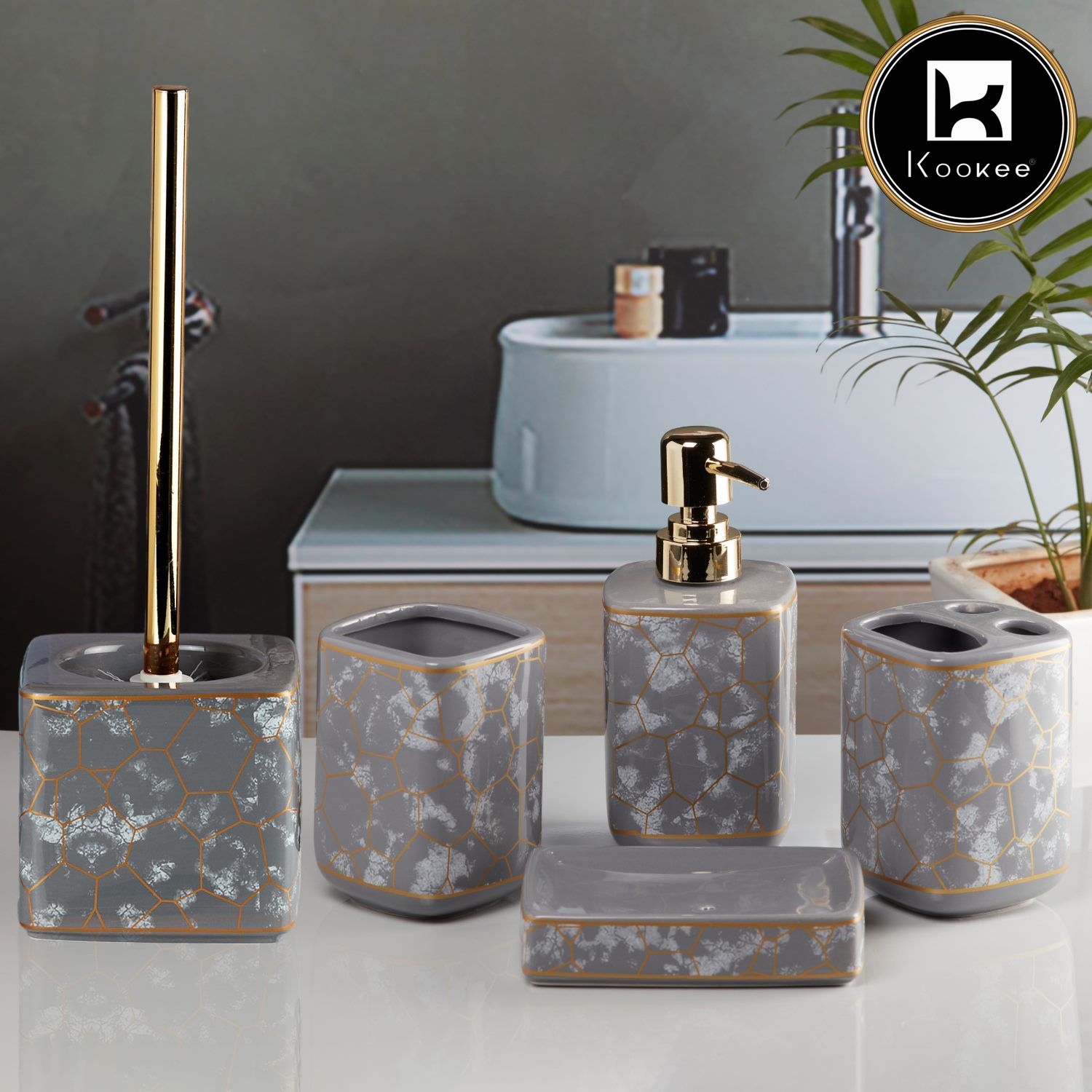 Kookee Ceramic Bathroom Sets, Multi, ART11057