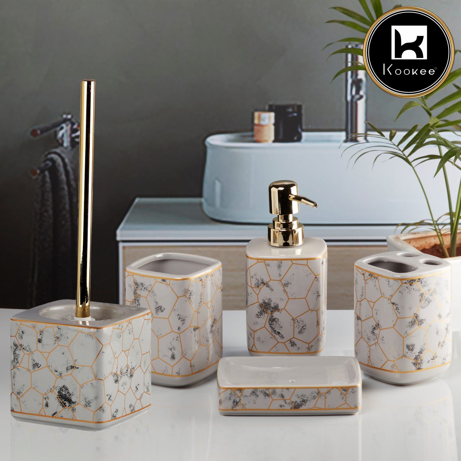 Kookee Ceramic Bathroom Sets, Multi, ART11058