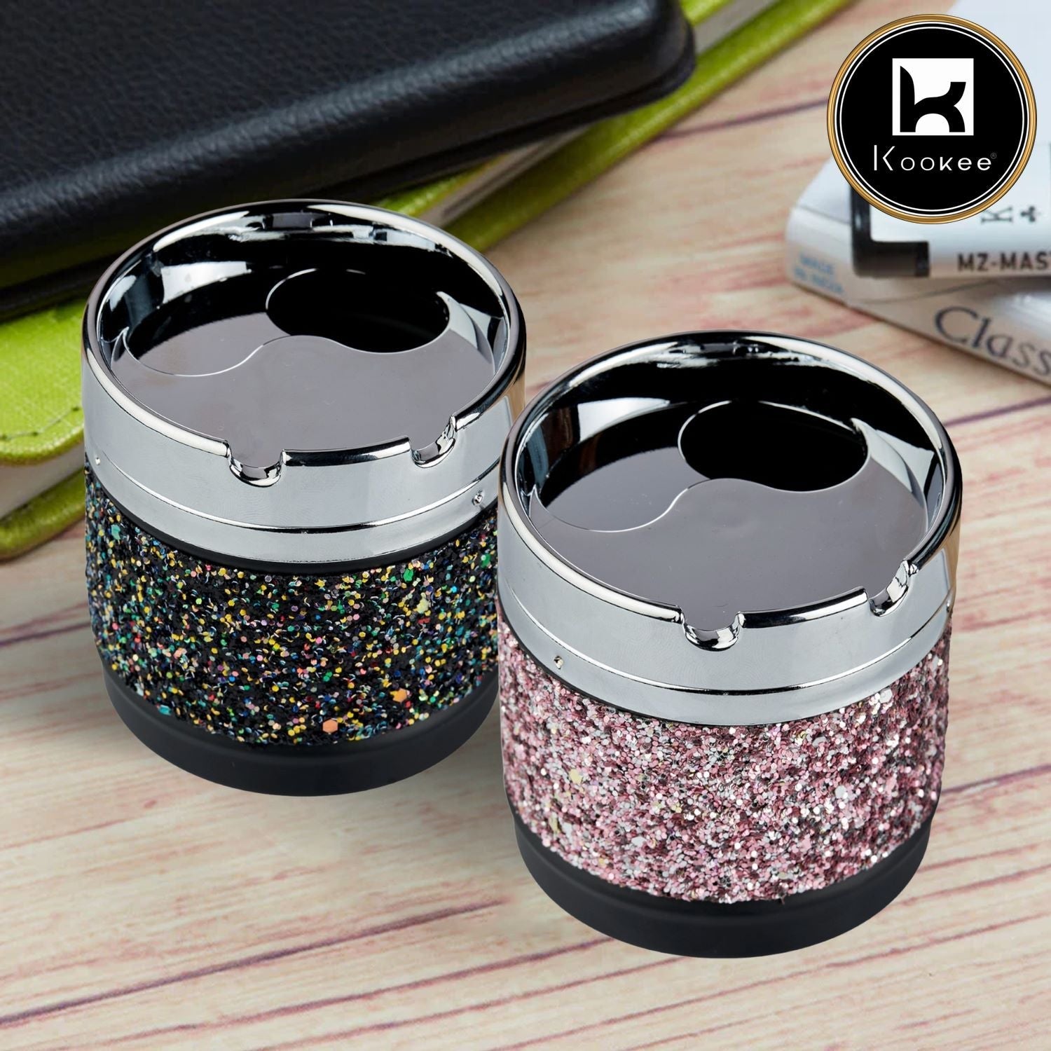 Kookee Smokeless Plastic Tin Ashtray Rotating Lid, Set of 2 (11061)