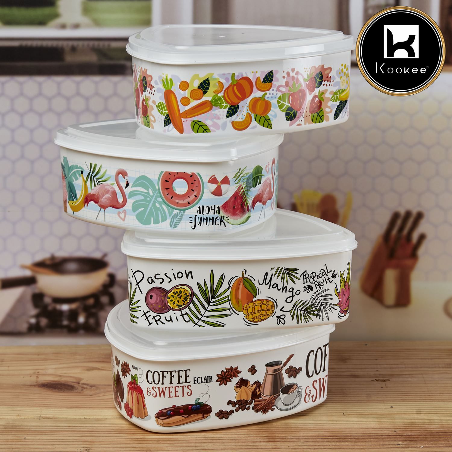 Kookee Plastic Airtight Container with Lid, Set of 3, Triangle, Set of 4 (11074)