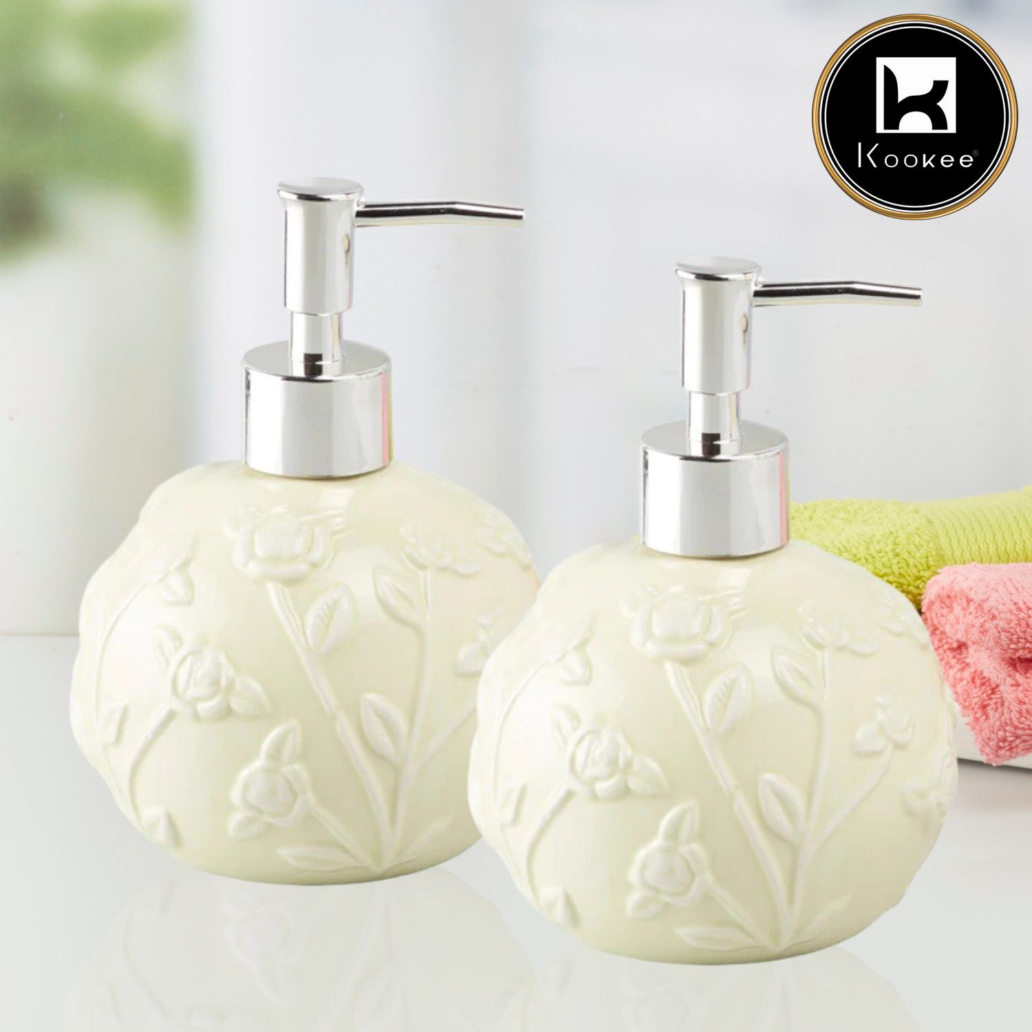Ceramic Soap Dispenser for handwash for Bathroom, Pink (Set of 1) (8017)