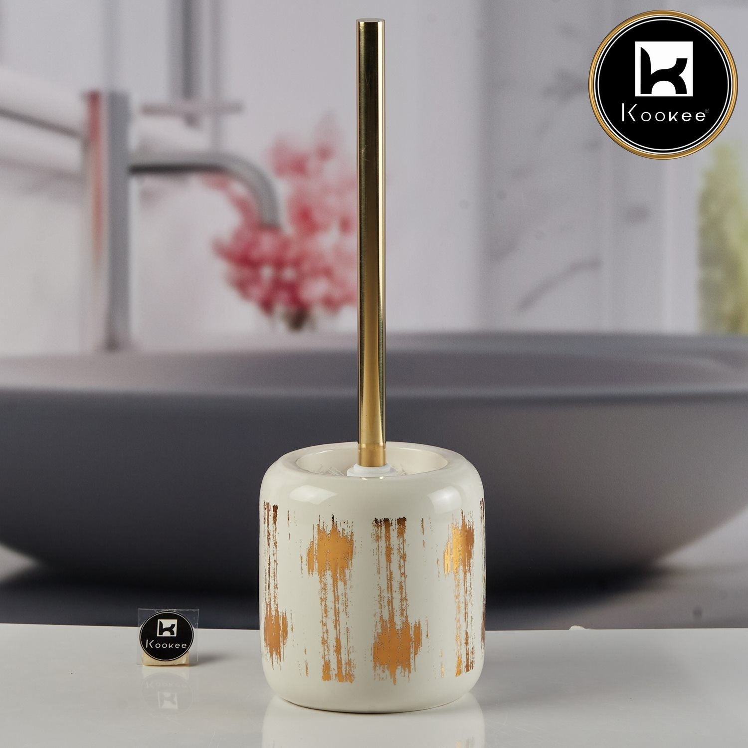 Ceramic Toilet Cleaner Brush with Holder Stand for Bathroom, White (11105)