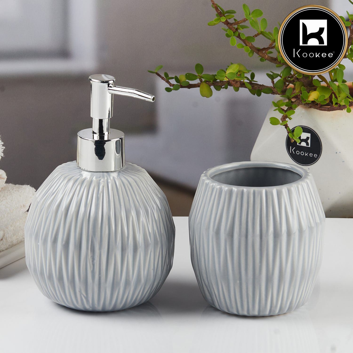 Kookee Ceramic Bathroom Sets, Grey, ART11107