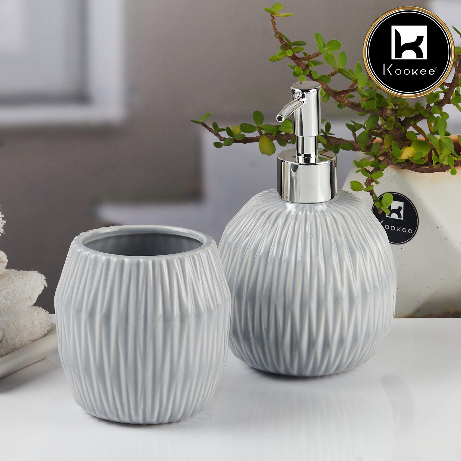 Kookee Ceramic Bathroom Sets, Grey, ART11107