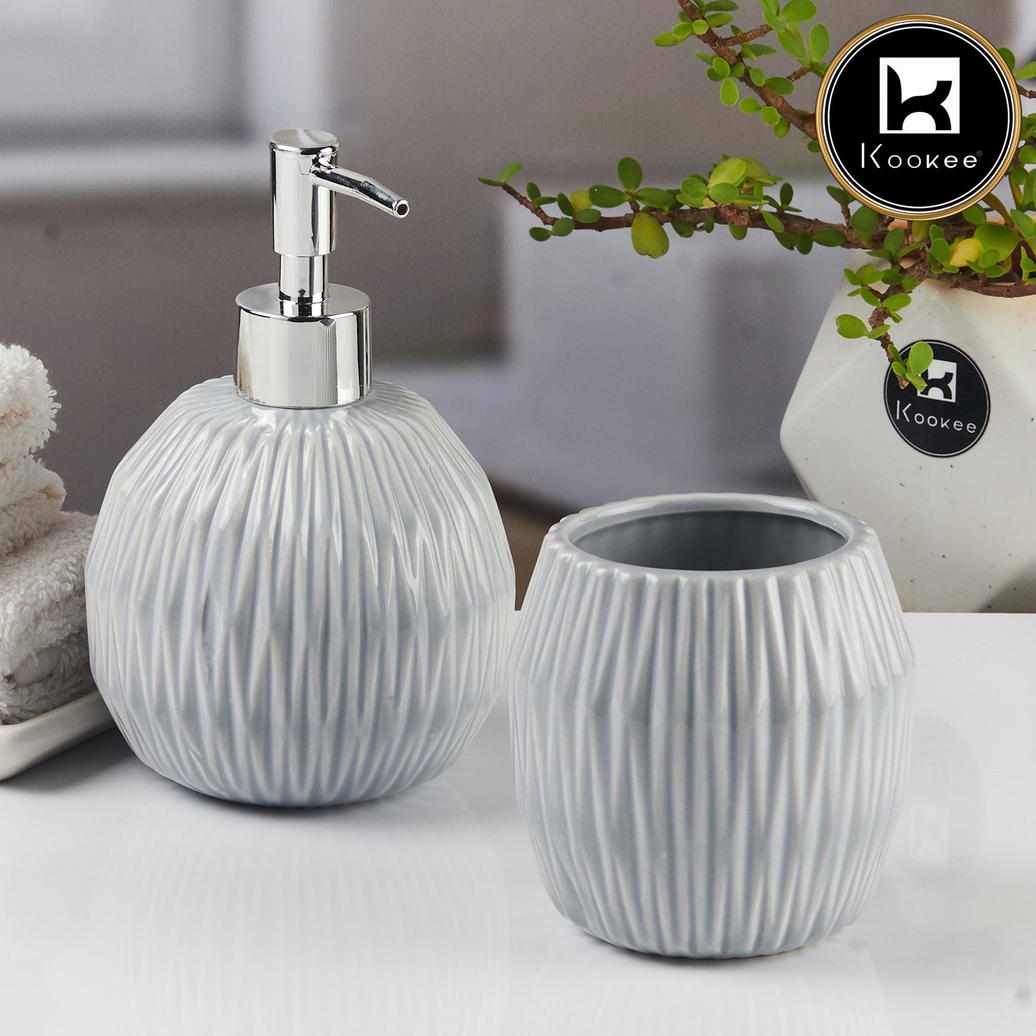 Kookee Ceramic Bathroom Sets, Grey, ART11107
