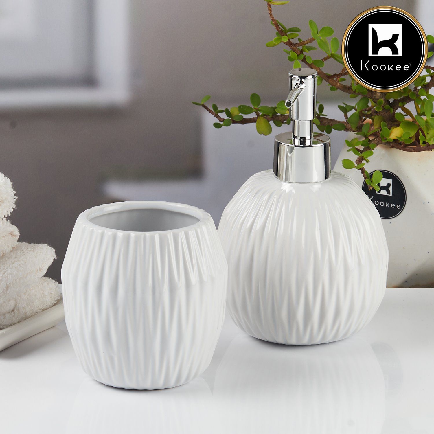 Kookee Ceramic Bathroom Sets, White, ART11108