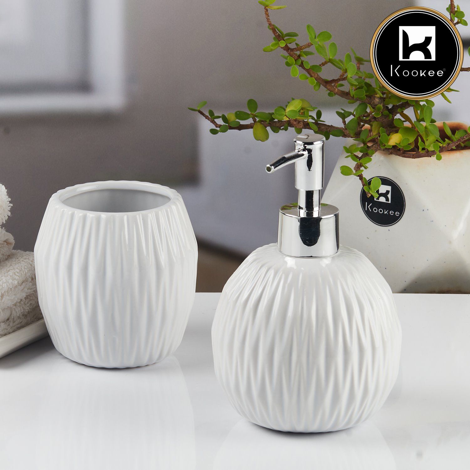 Kookee Ceramic Bathroom Sets, White, ART11108