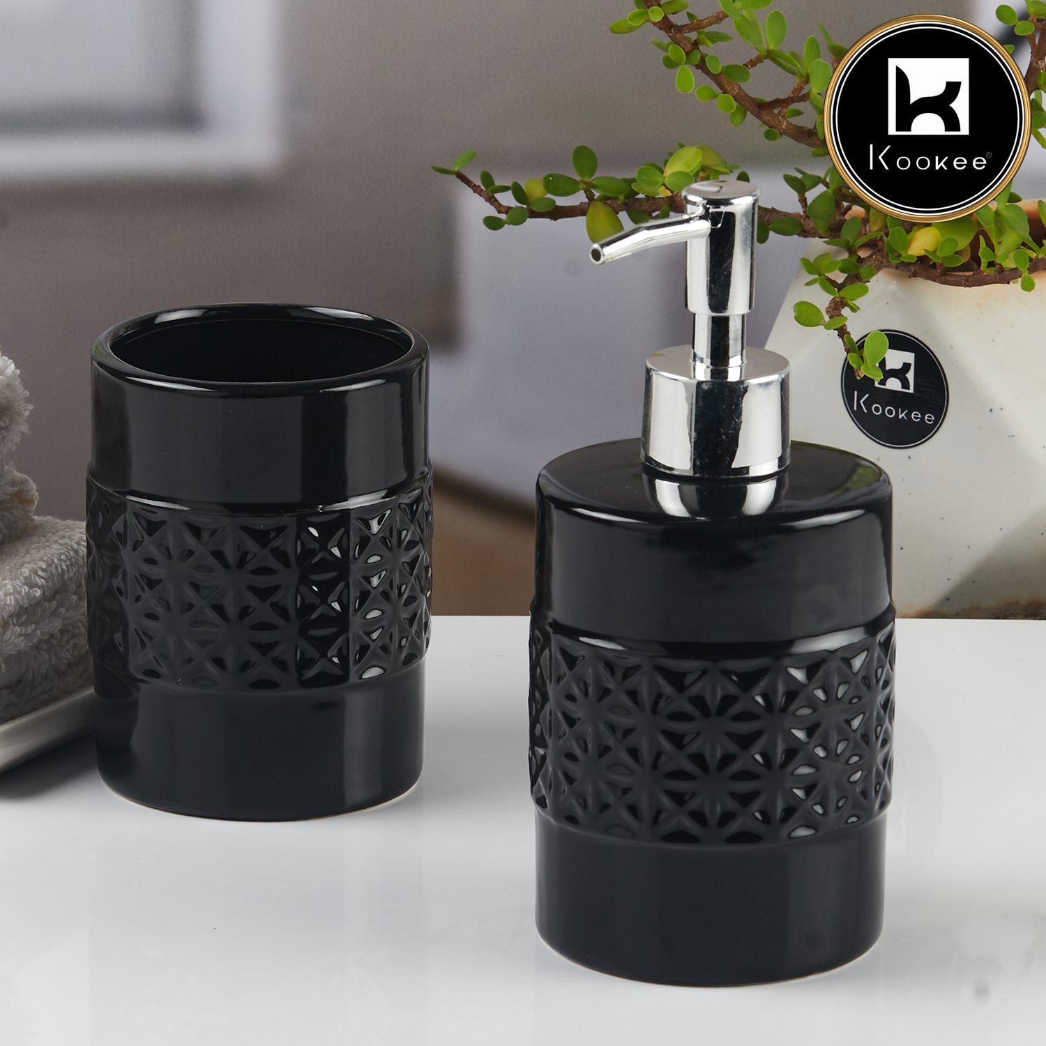 Kookee Ceramic Bathroom Sets, Black, ART11109