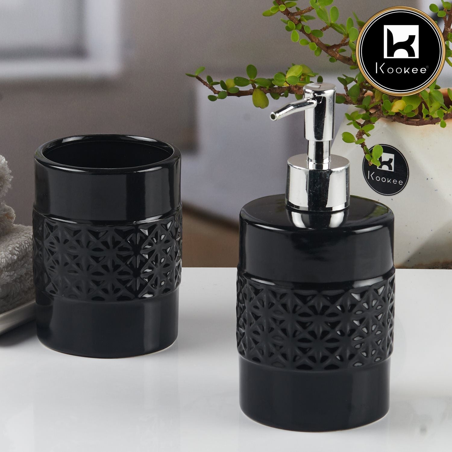 Ceramic Bathroom Accessories Set of 2 with Soap Dispenser (11109)