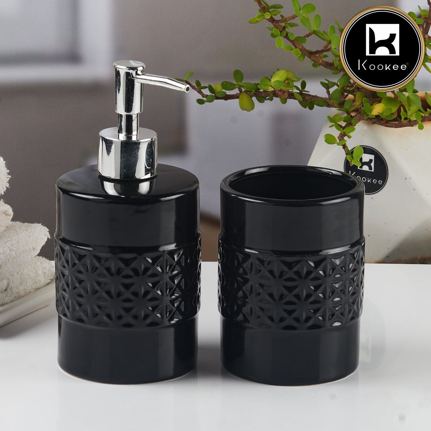 Ceramic Bathroom Accessories Set of 2 with Soap Dispenser (11109)