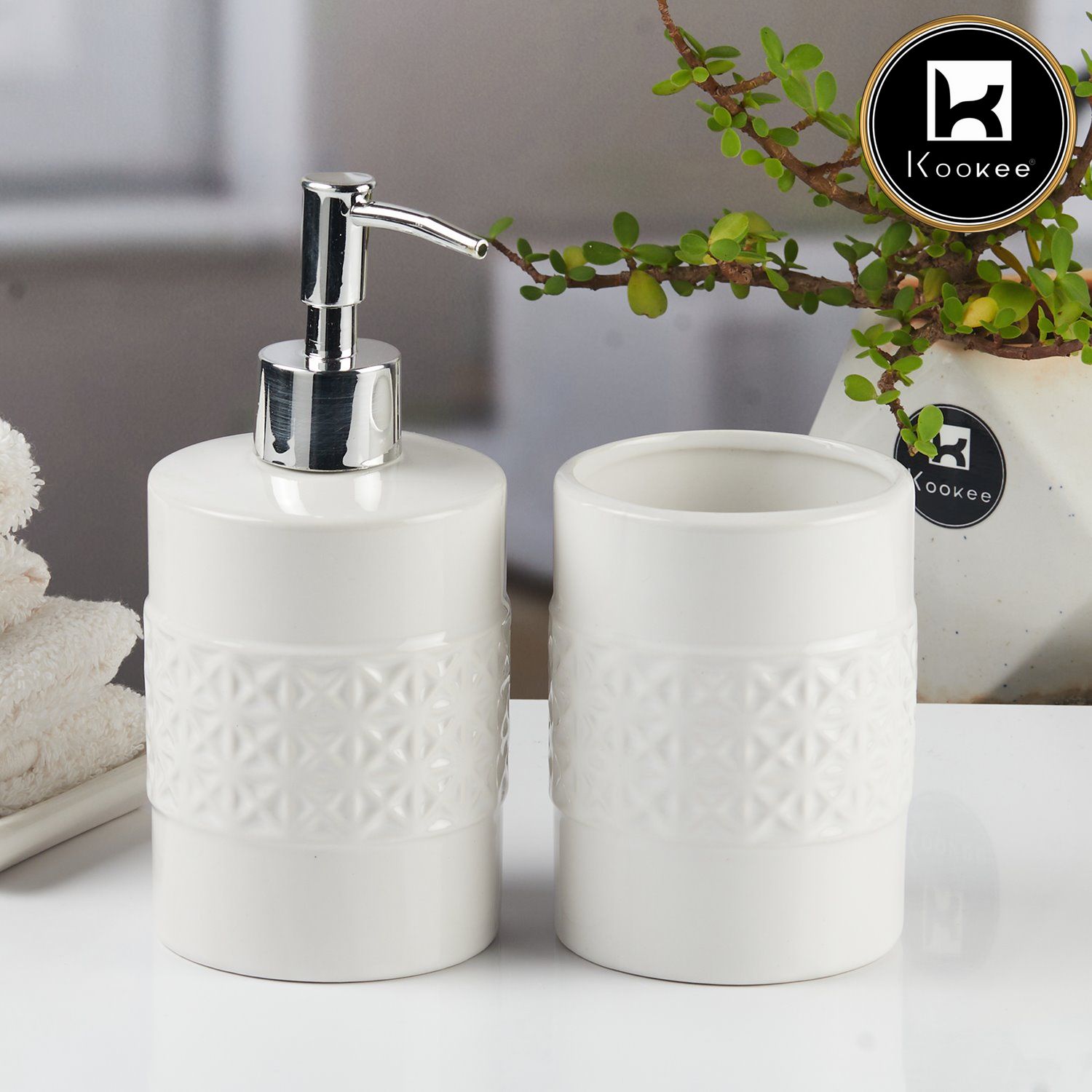 Kookee Ceramic Bathroom Sets, White, ART11111