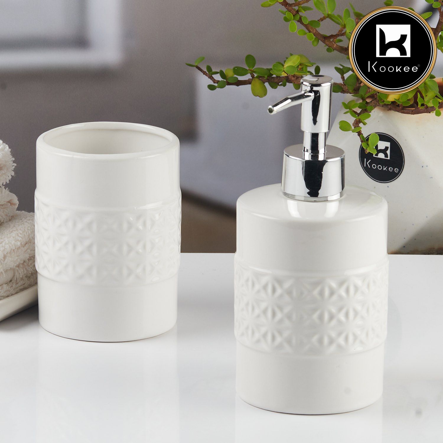 Ceramic Bathroom Accessories Set of 2 with Soap Dispenser (11111)