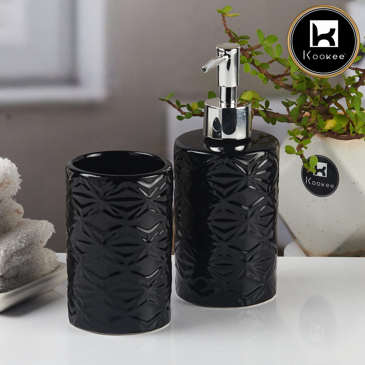 Kookee Ceramic Bathroom Sets, Black, ART11112