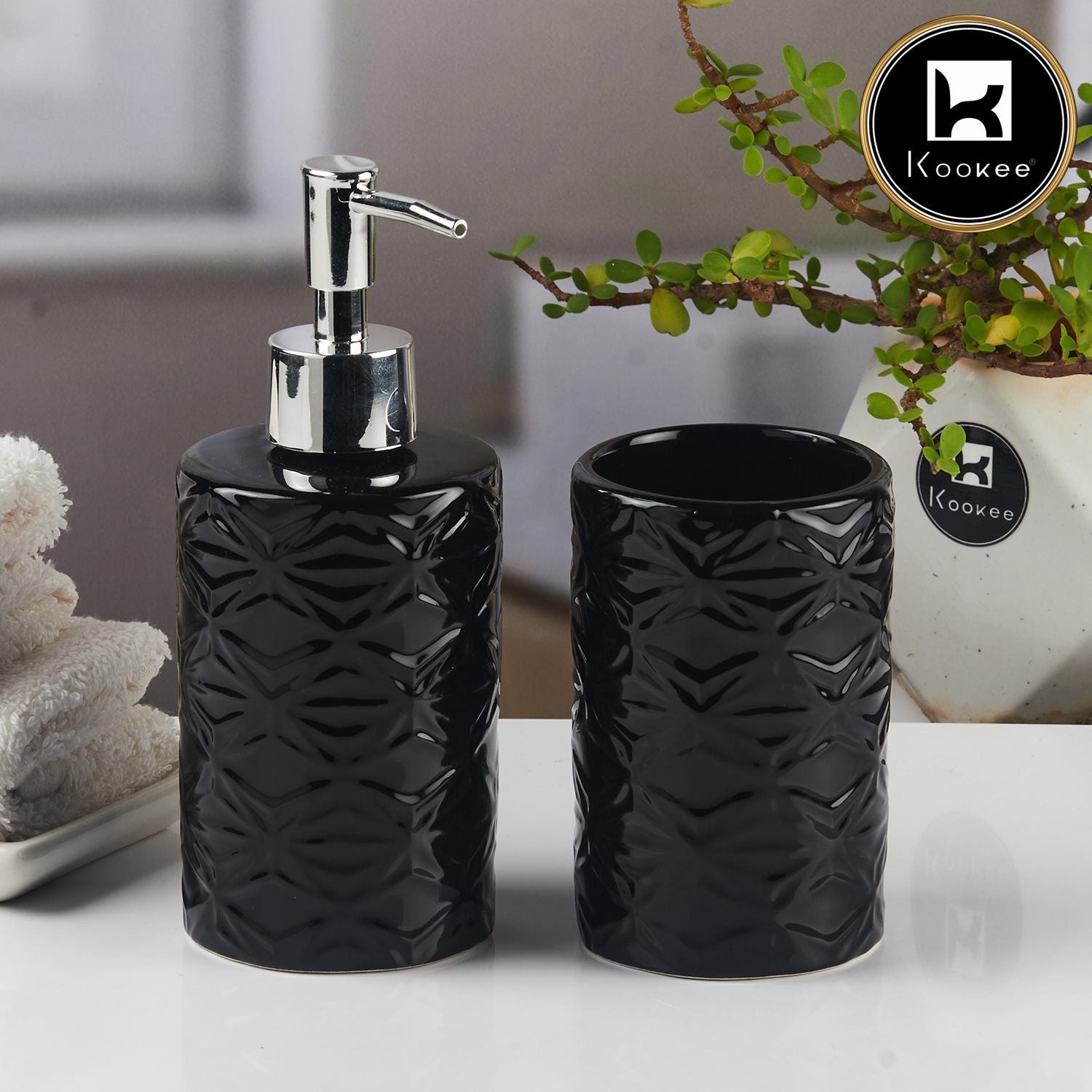 Ceramic Bathroom Accessories Set of 2 with Soap Dispenser (11112)