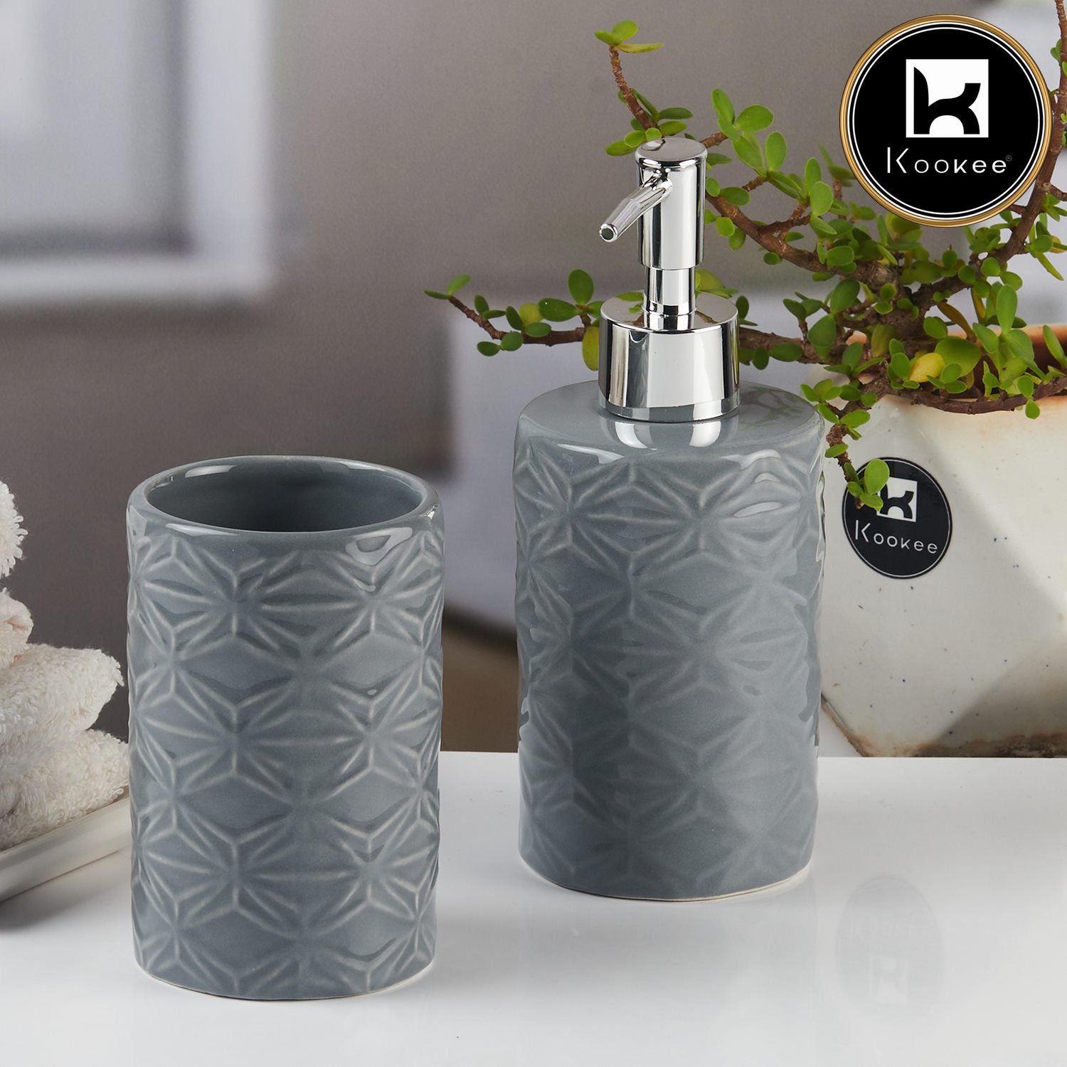Kookee Ceramic Bathroom Sets, Grey, ART11113