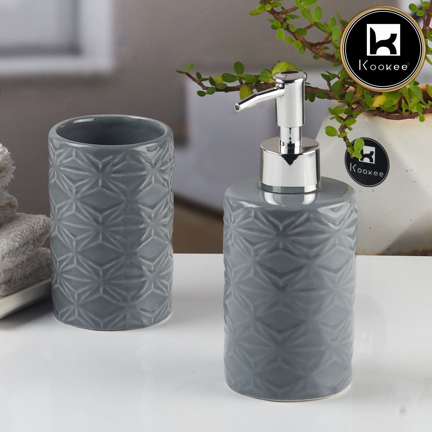 Ceramic Bathroom Accessories Set of 2 with Soap Dispenser (11113)