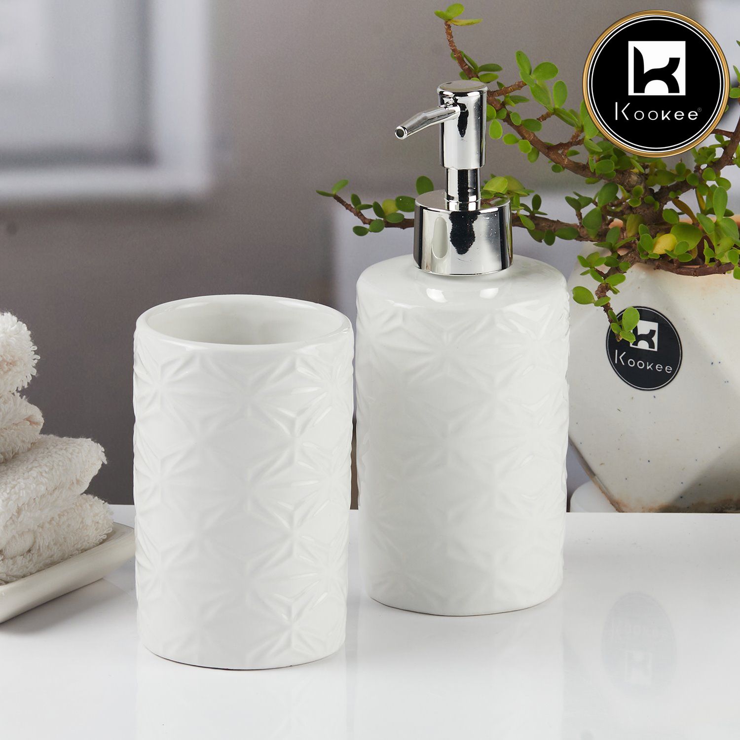 Ceramic Bathroom Accessories Set of 2 with Soap Dispenser (11114)