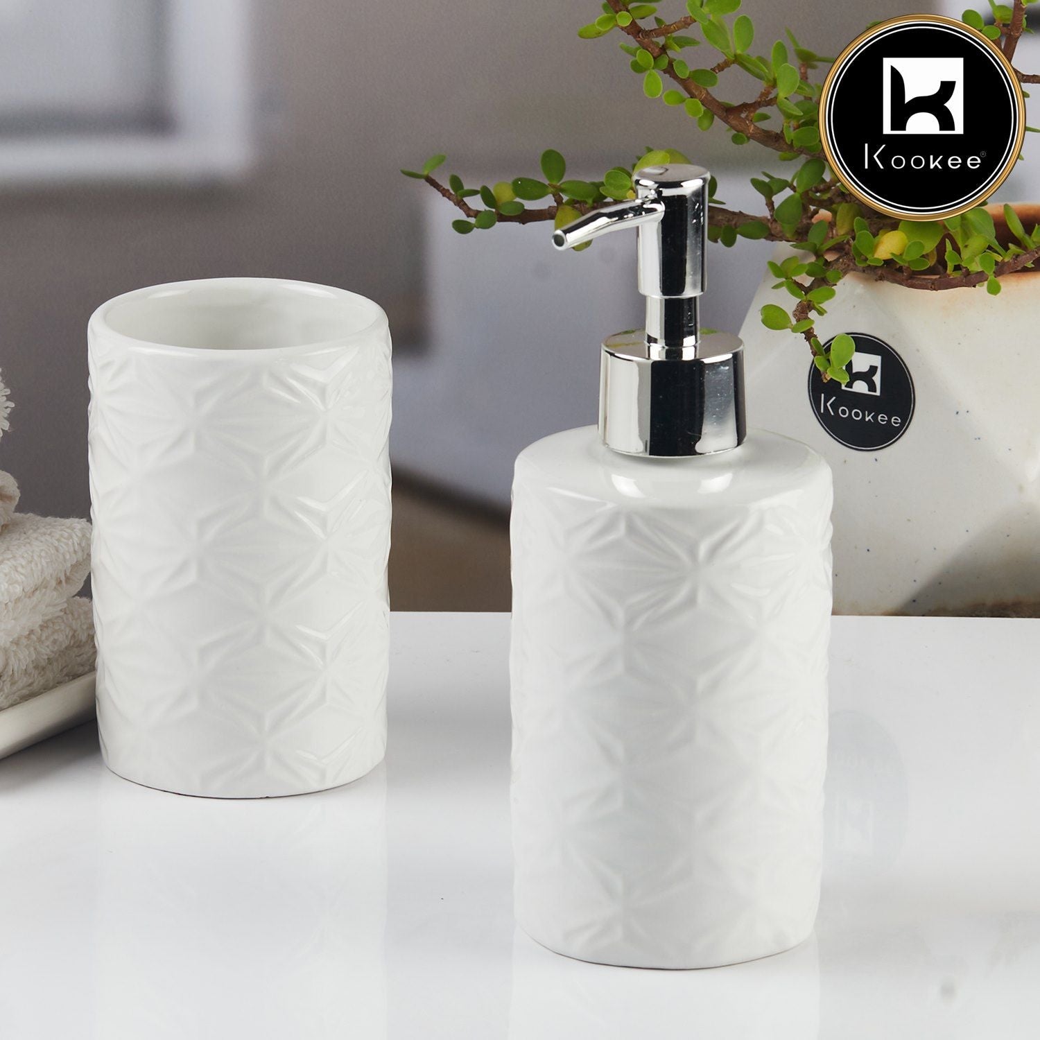 Ceramic Bathroom Accessories Set of 2 with Soap Dispenser (11114)