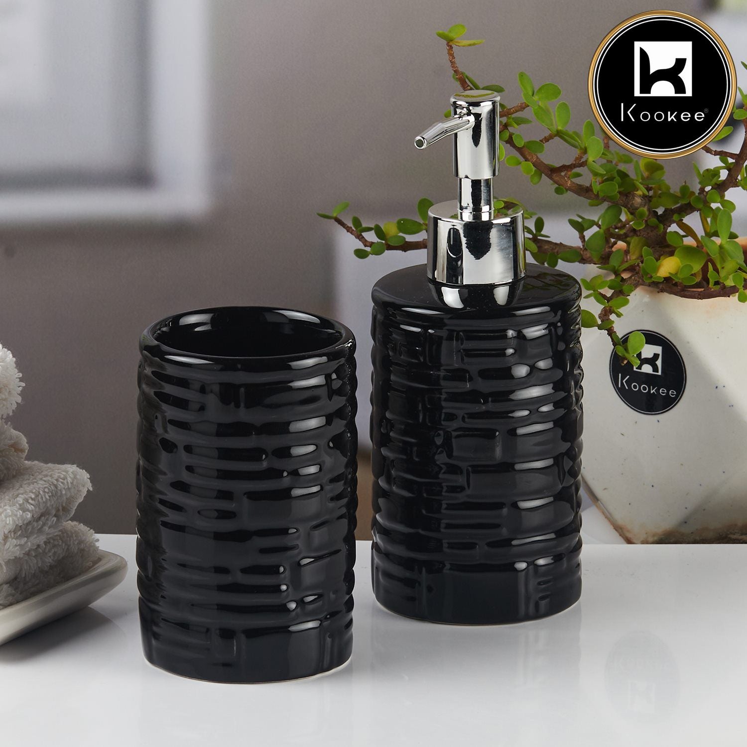 Kookee Ceramic Bathroom Sets, Black, ART11115