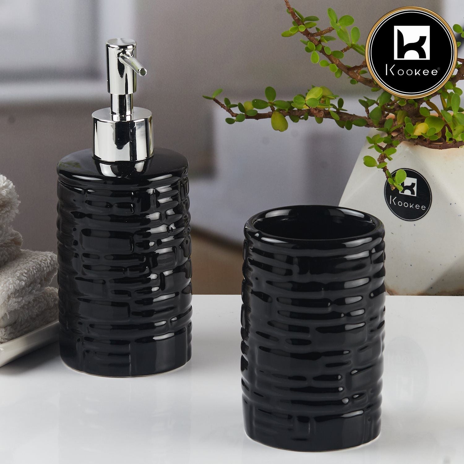 Ceramic Bathroom Accessories Set of 2 with Soap Dispenser (11115)