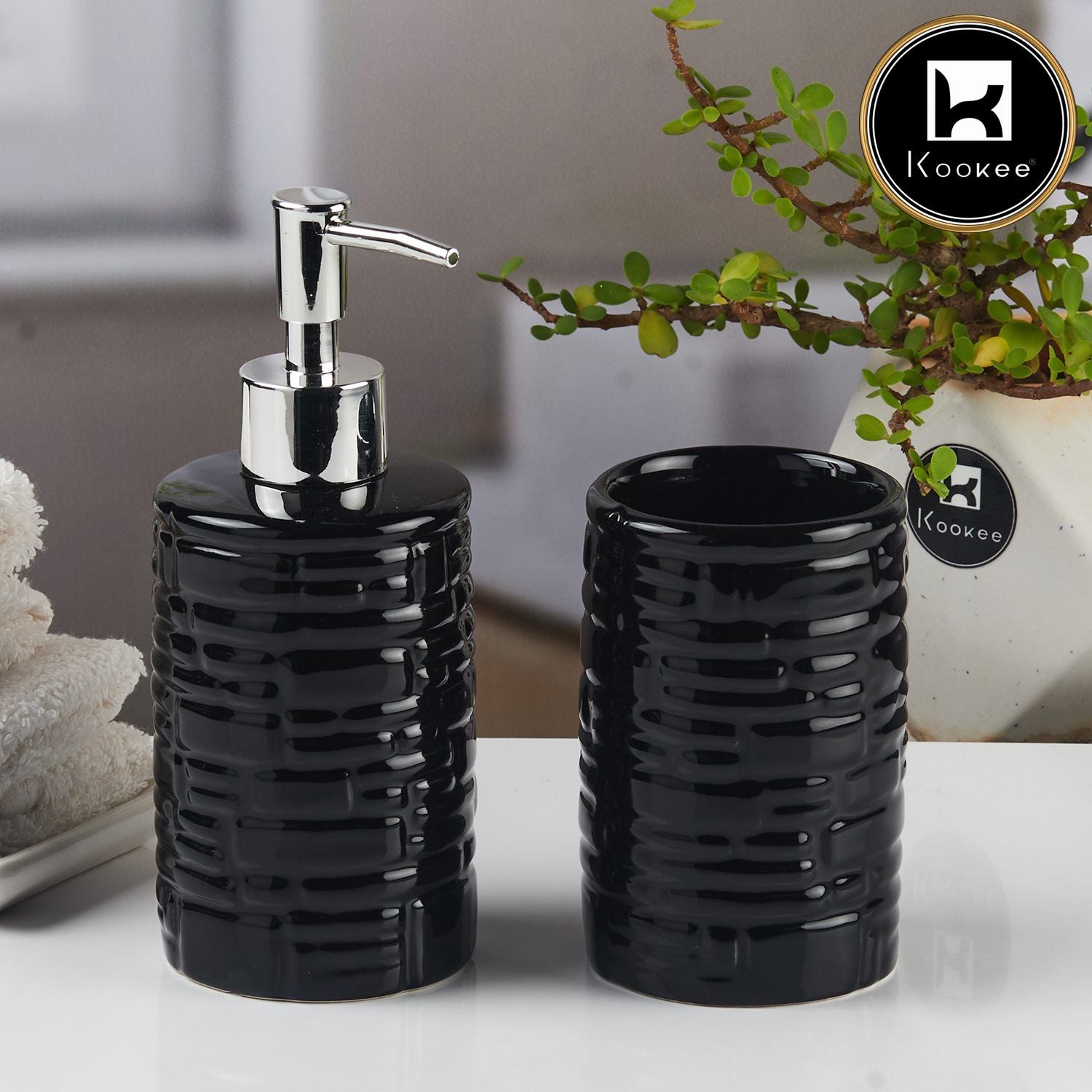 Kookee Ceramic Bathroom Sets, Black, ART11115