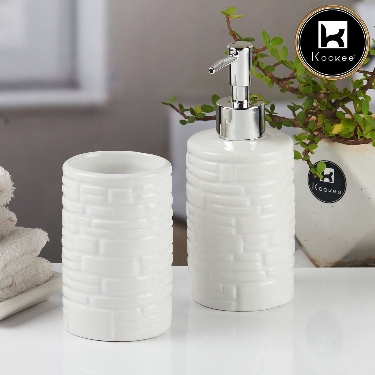 Ceramic Bathroom Accessories Set of 2 with Soap Dispenser (11117)