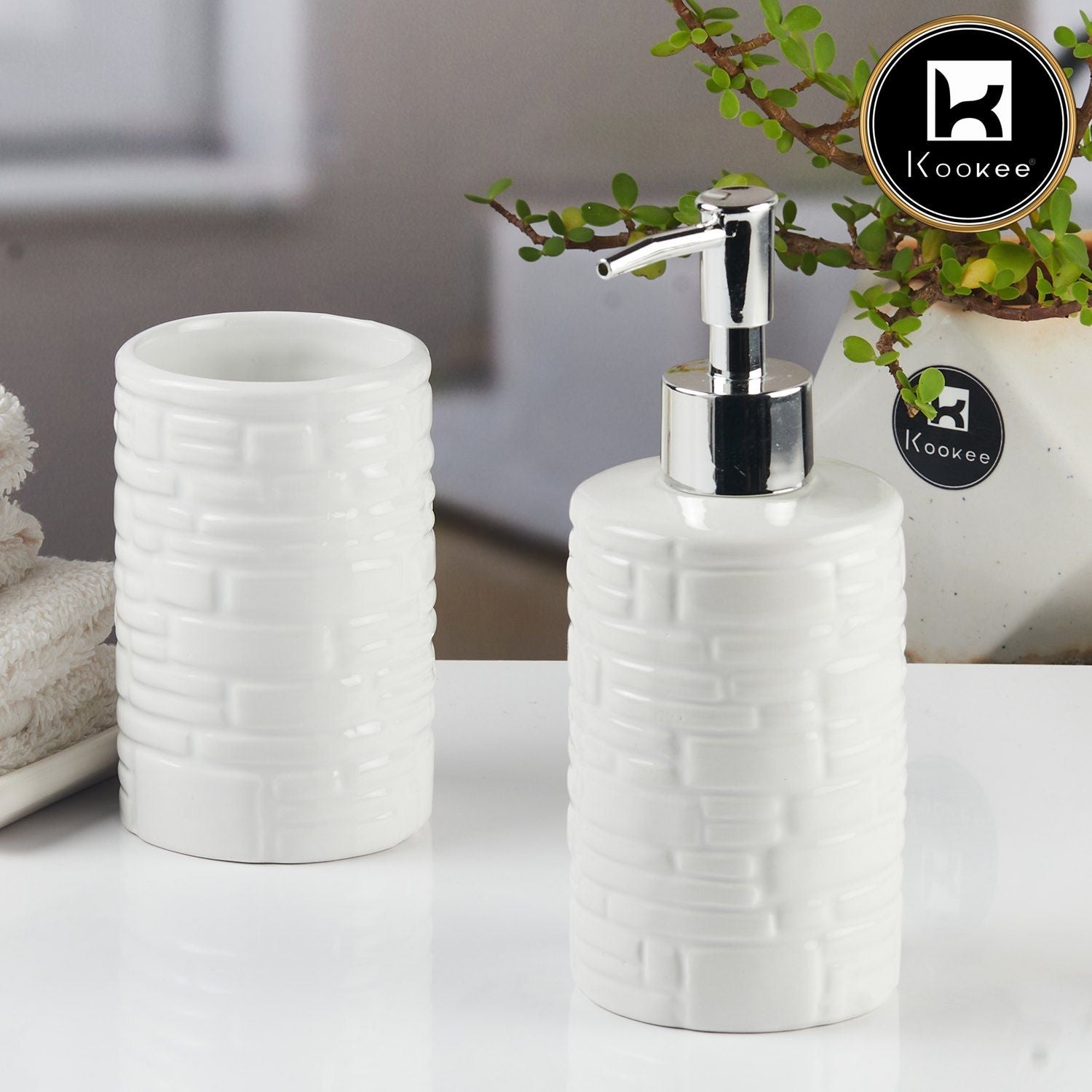 Ceramic Bathroom Accessories Set of 2 with Soap Dispenser (11117)