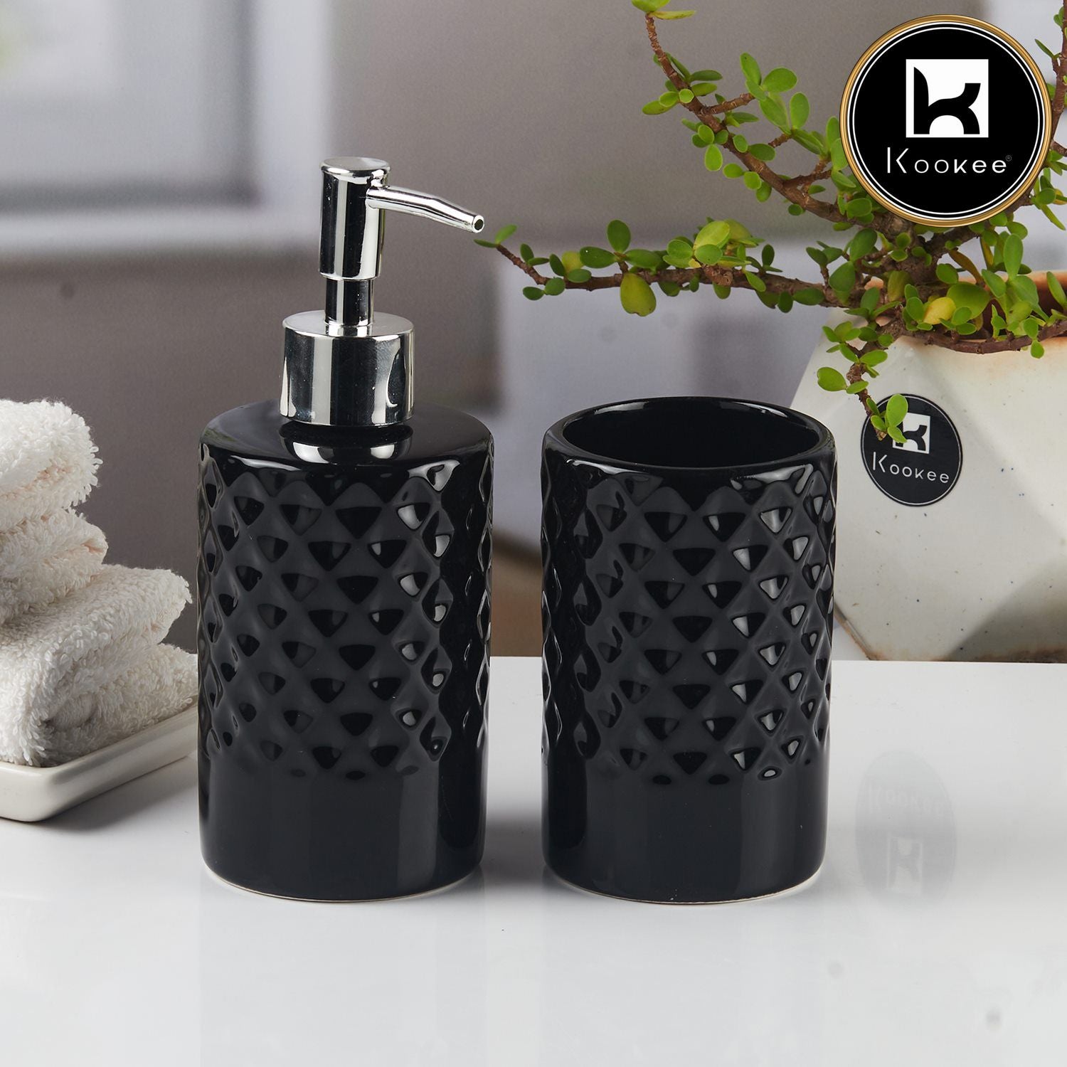 Kookee Ceramic Bathroom Sets, Black, ART11118