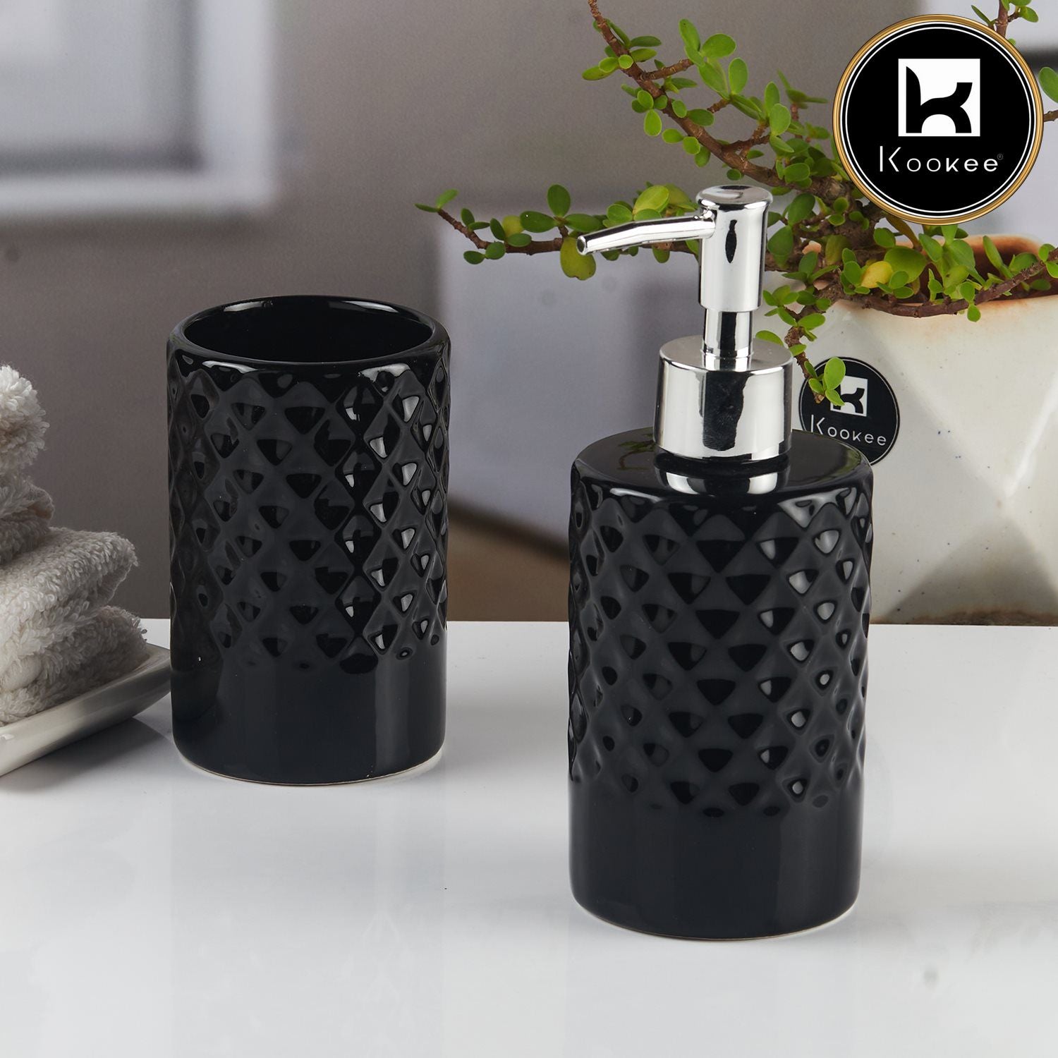 Kookee Ceramic Bathroom Sets, Black, ART11118