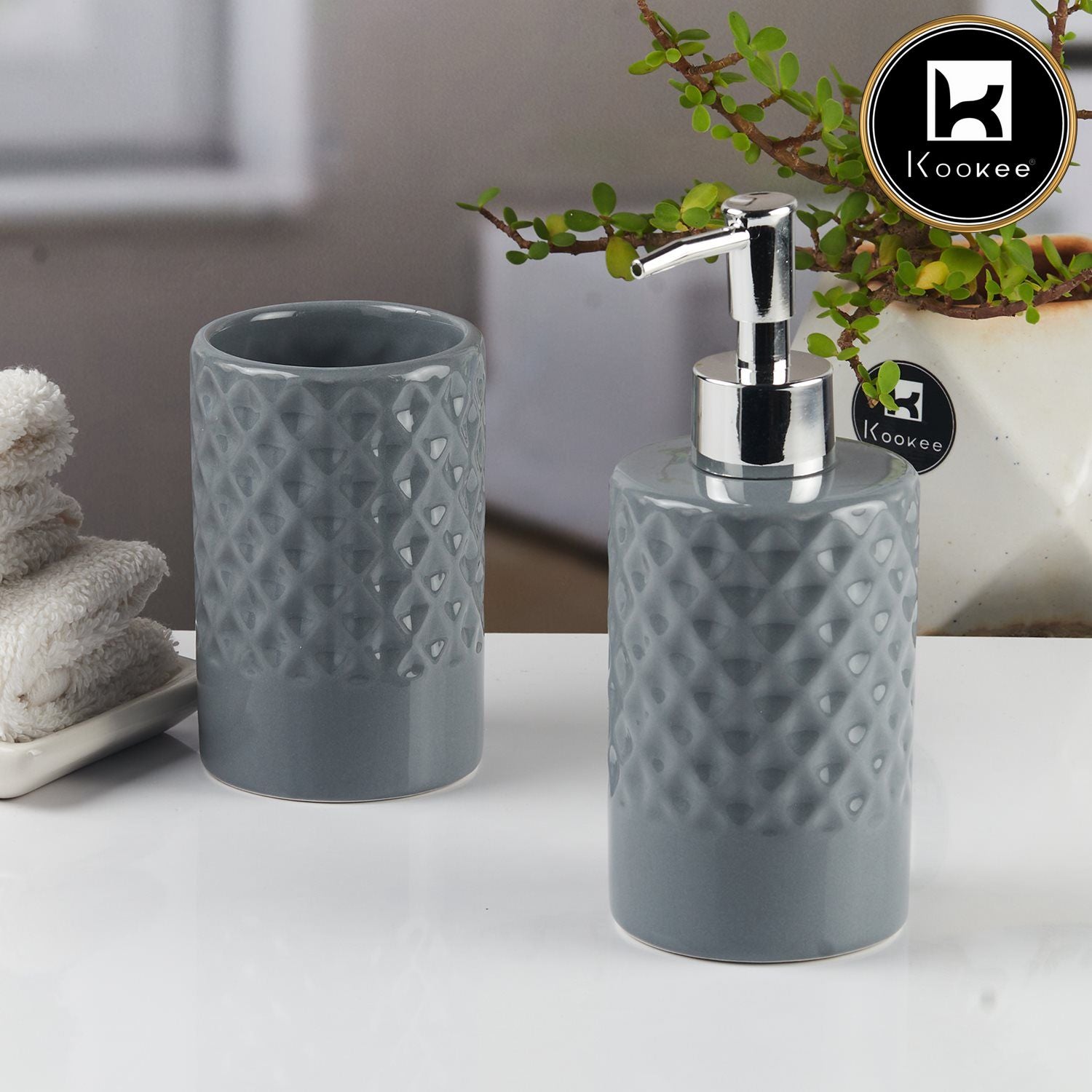 Kookee Ceramic Bathroom Sets, Grey, ART11119