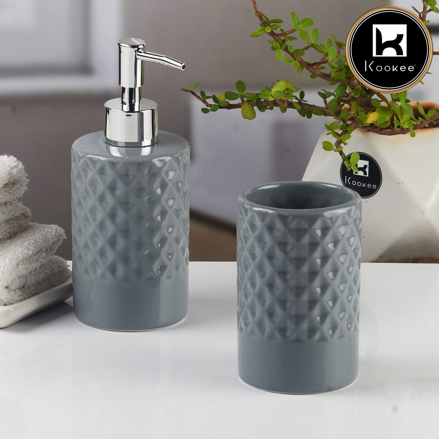 Ceramic Bathroom Accessories Set of 2 with Soap Dispenser (11119)