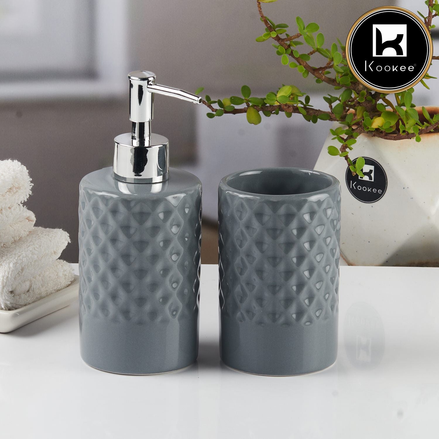 Kookee Ceramic Bathroom Sets, Grey, ART11119