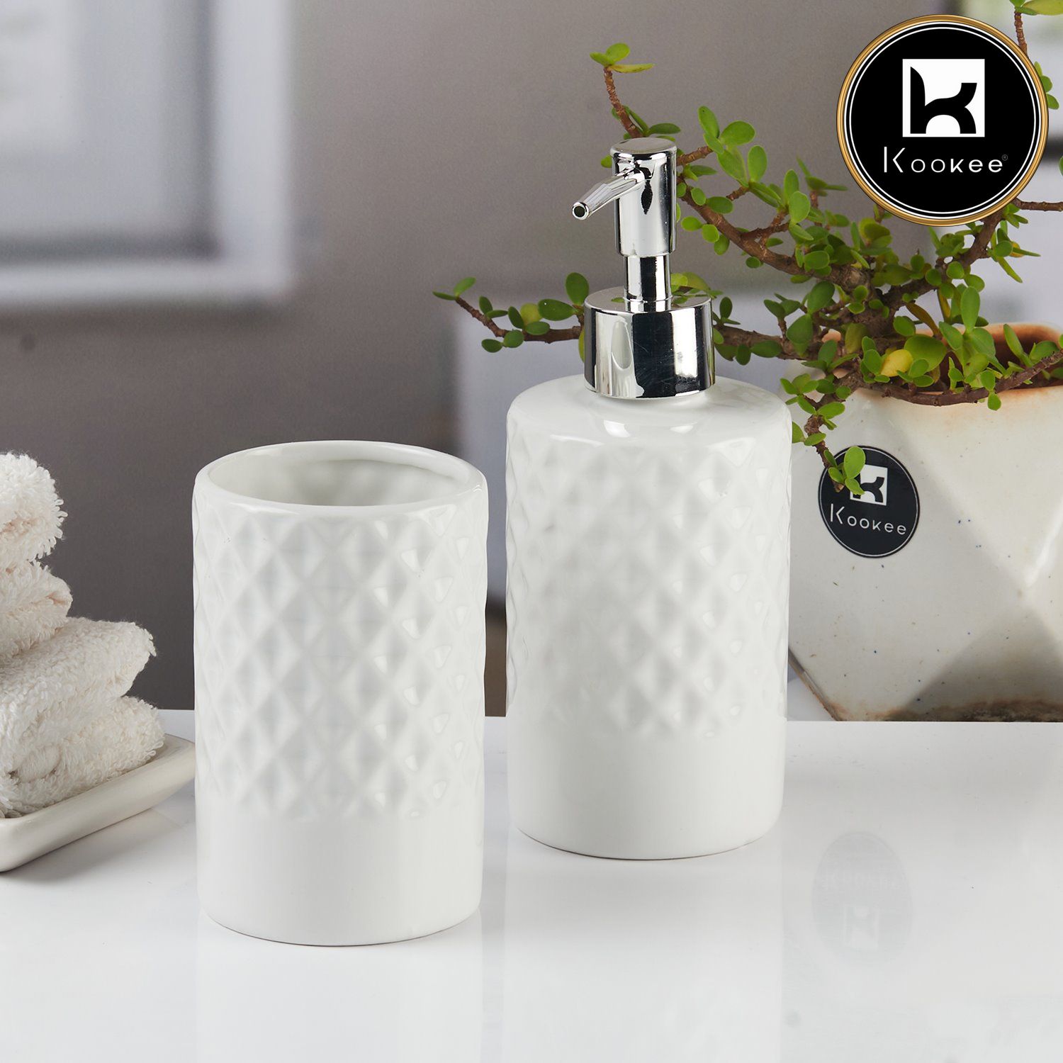 Kookee Ceramic Bathroom Sets, White, ART11120