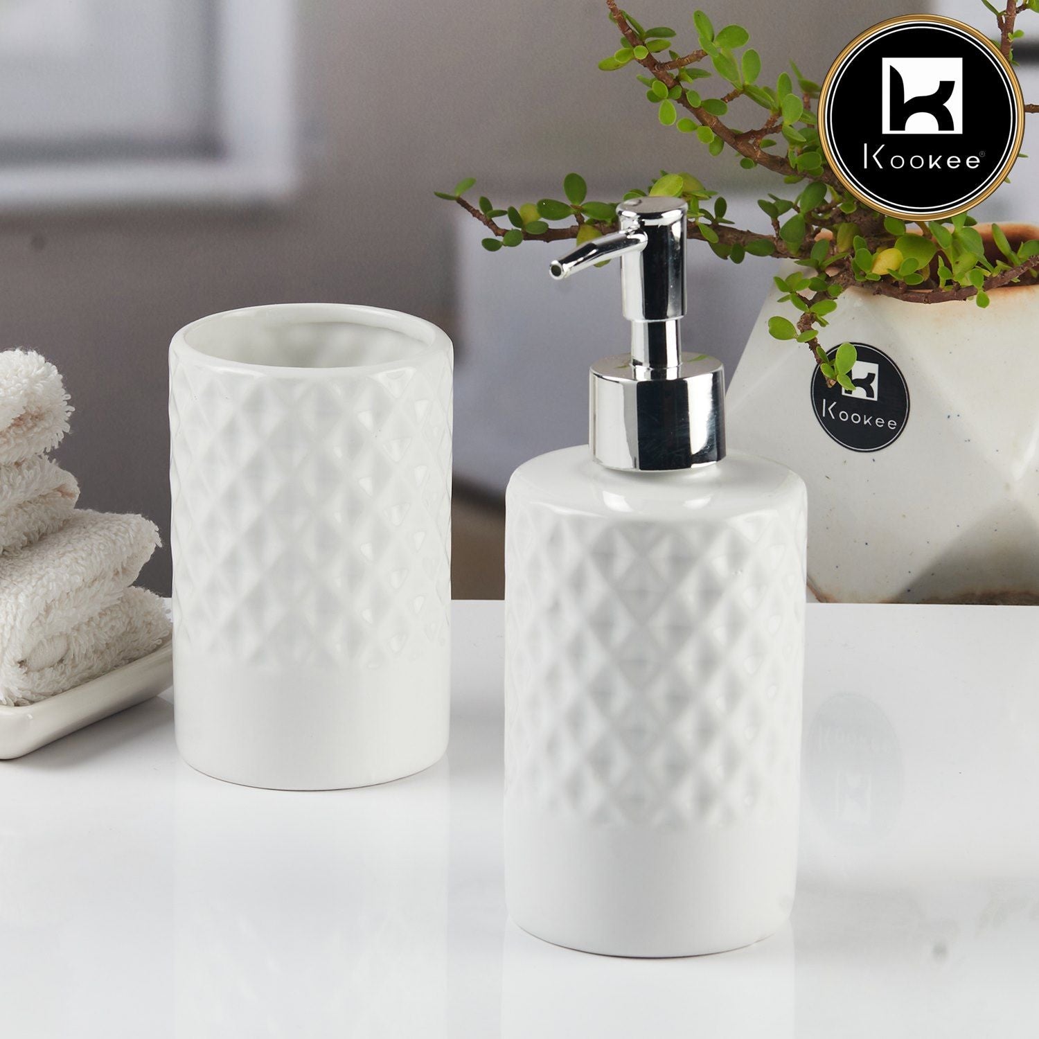 Ceramic Bathroom Accessories Set of 2 with Soap Dispenser (11120)