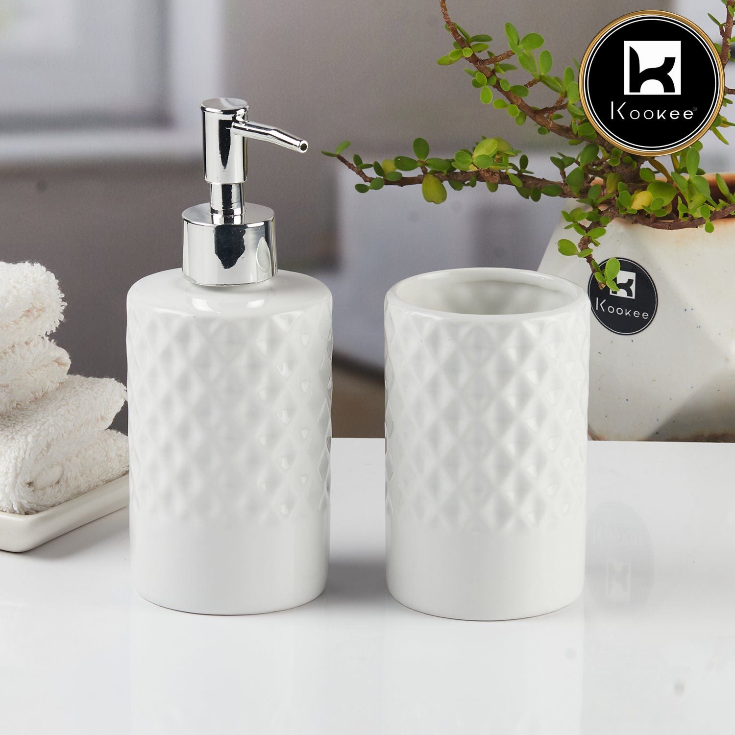 Kookee Ceramic Bathroom Sets, White, ART11120