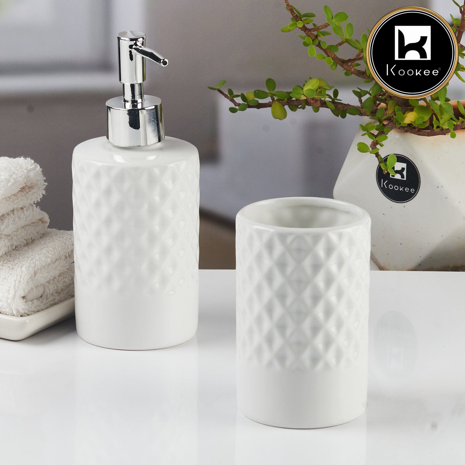 Kookee Ceramic Bathroom Sets, White, ART11120