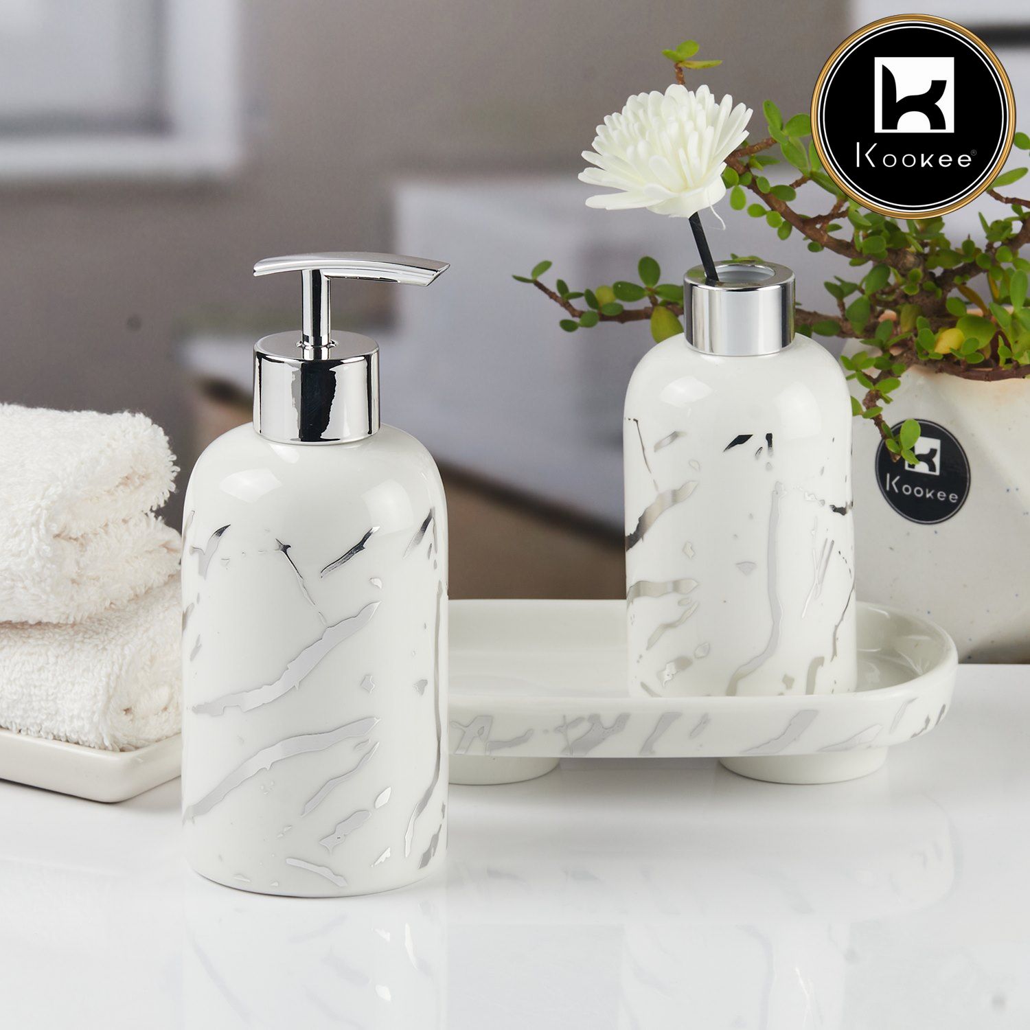 Kookee Ceramic Bathroom Sets, Silver, ART11121