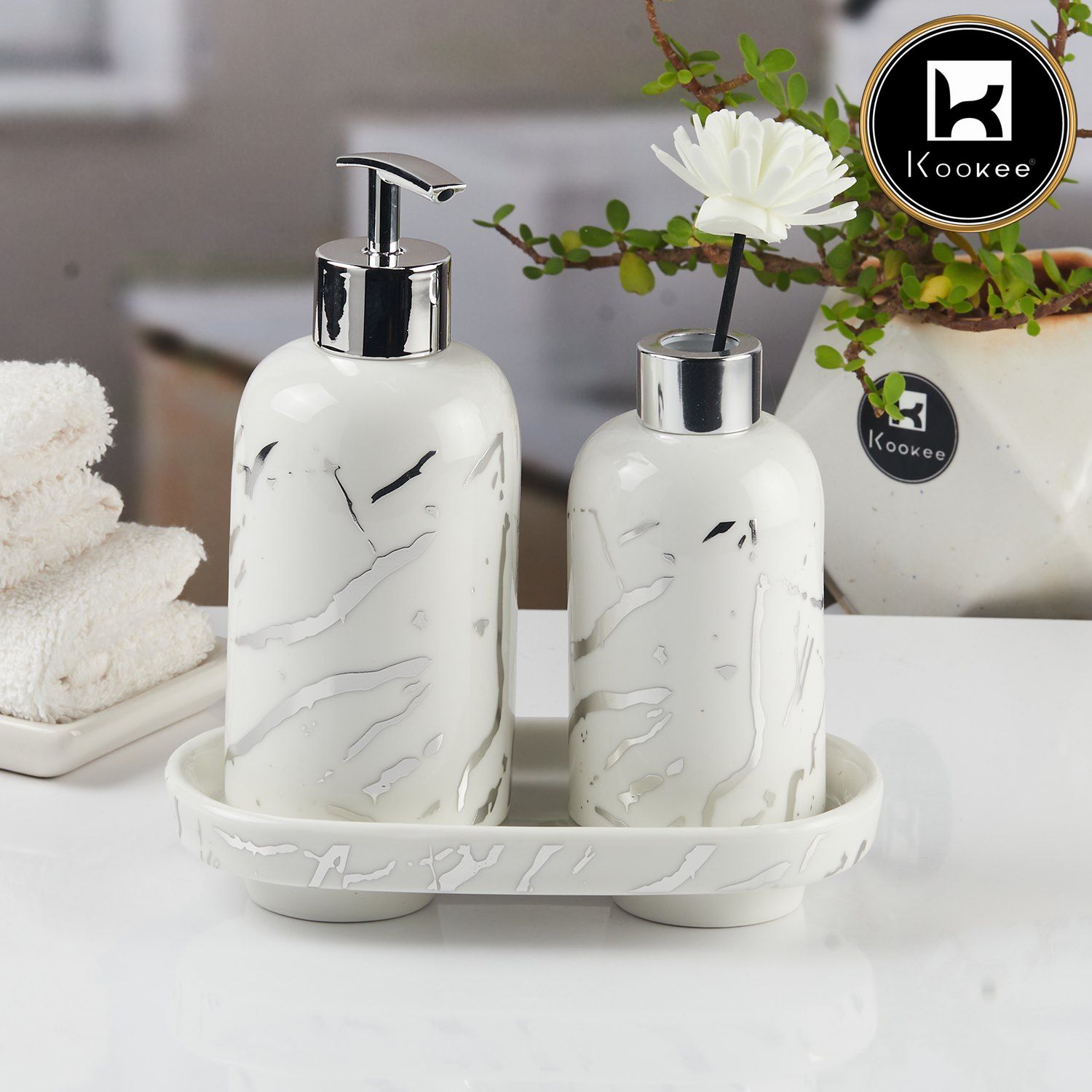 Ceramic Bathroom Accessories Set of 3 with Soap Dispenser (11121)