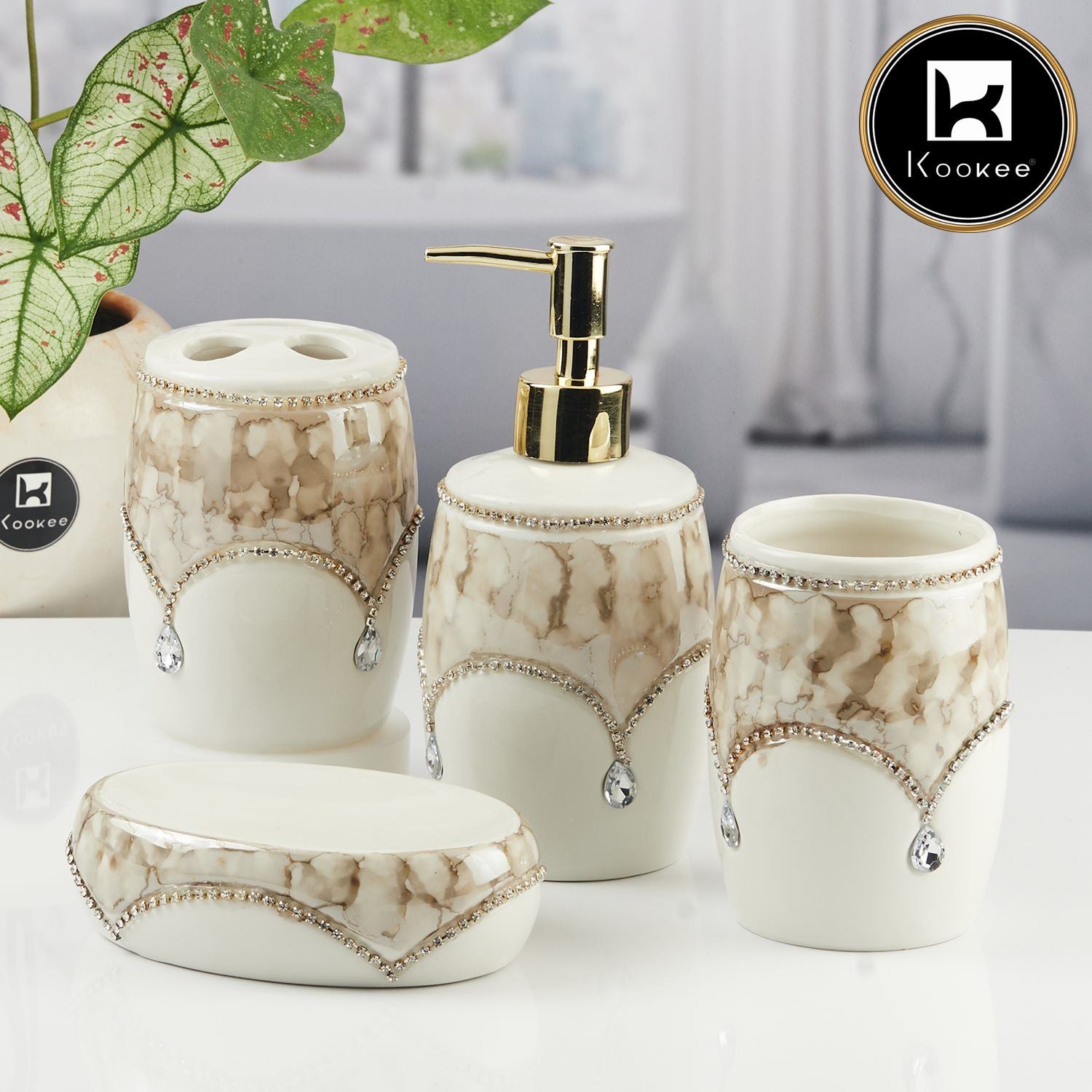 Kookee Ceramic Bathroom Sets, White, ART11122