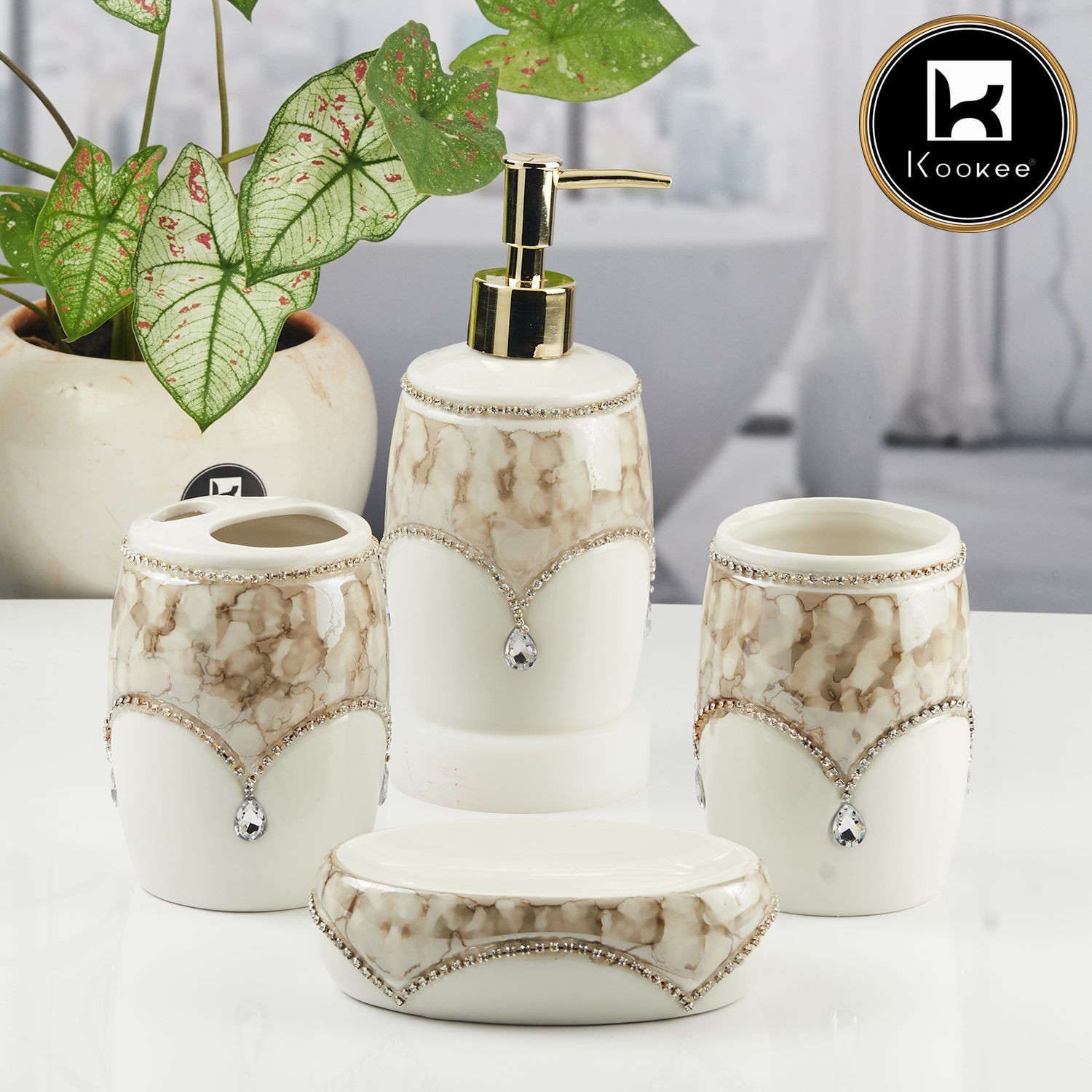 Kookee Ceramic Bathroom Sets, White, ART11122