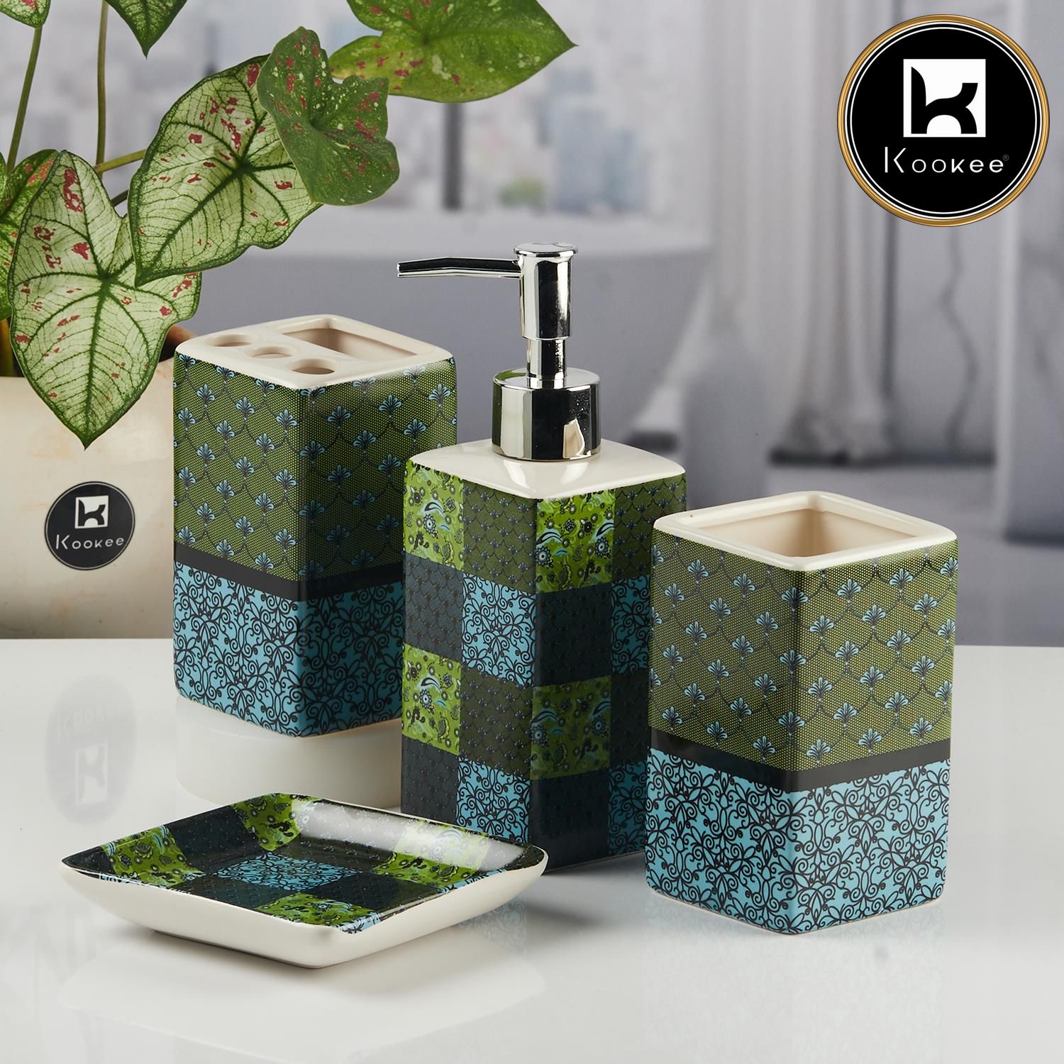 Kookee Ceramic Bathroom Sets, Green, ART11123