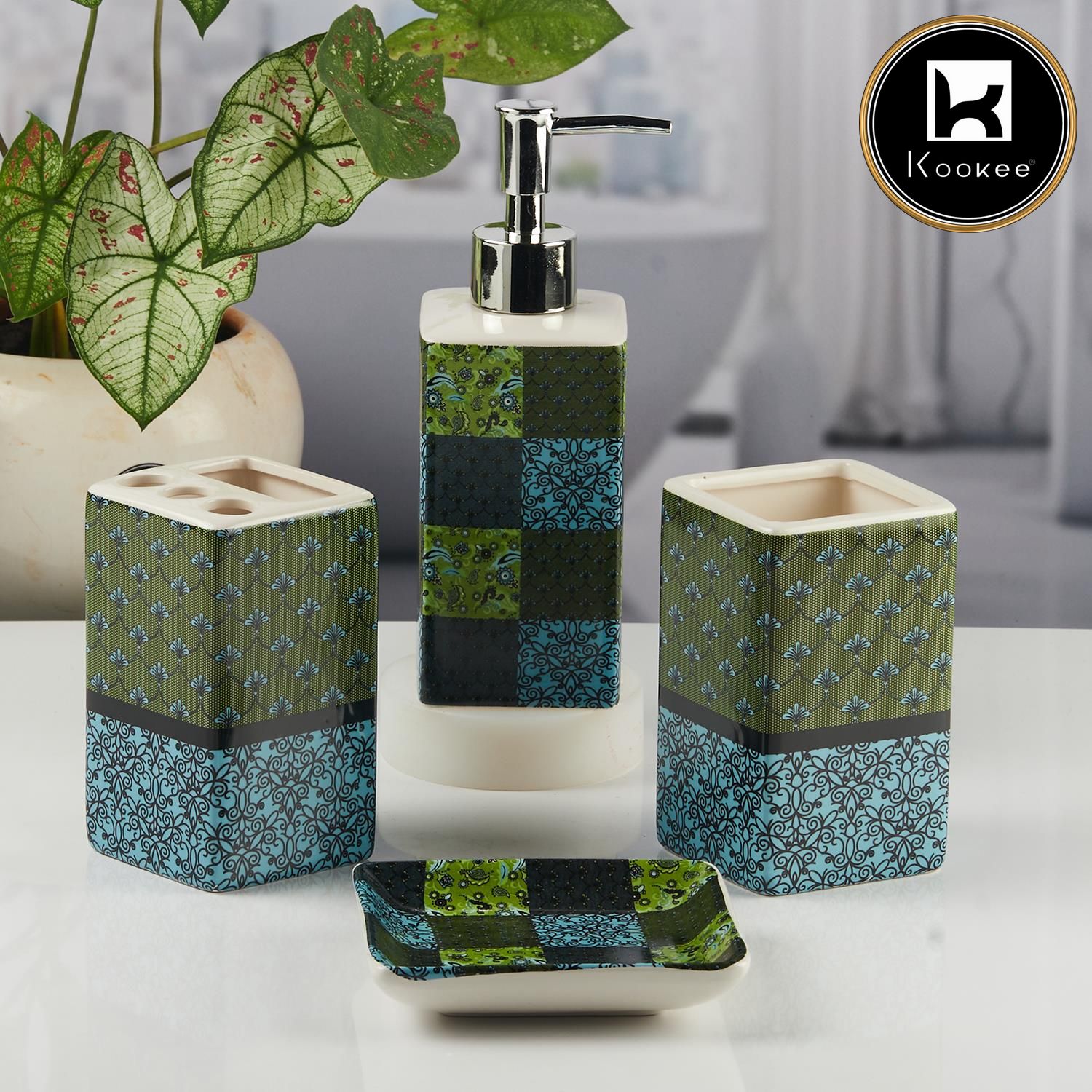 Kookee Ceramic Bathroom Sets, Green, ART11123