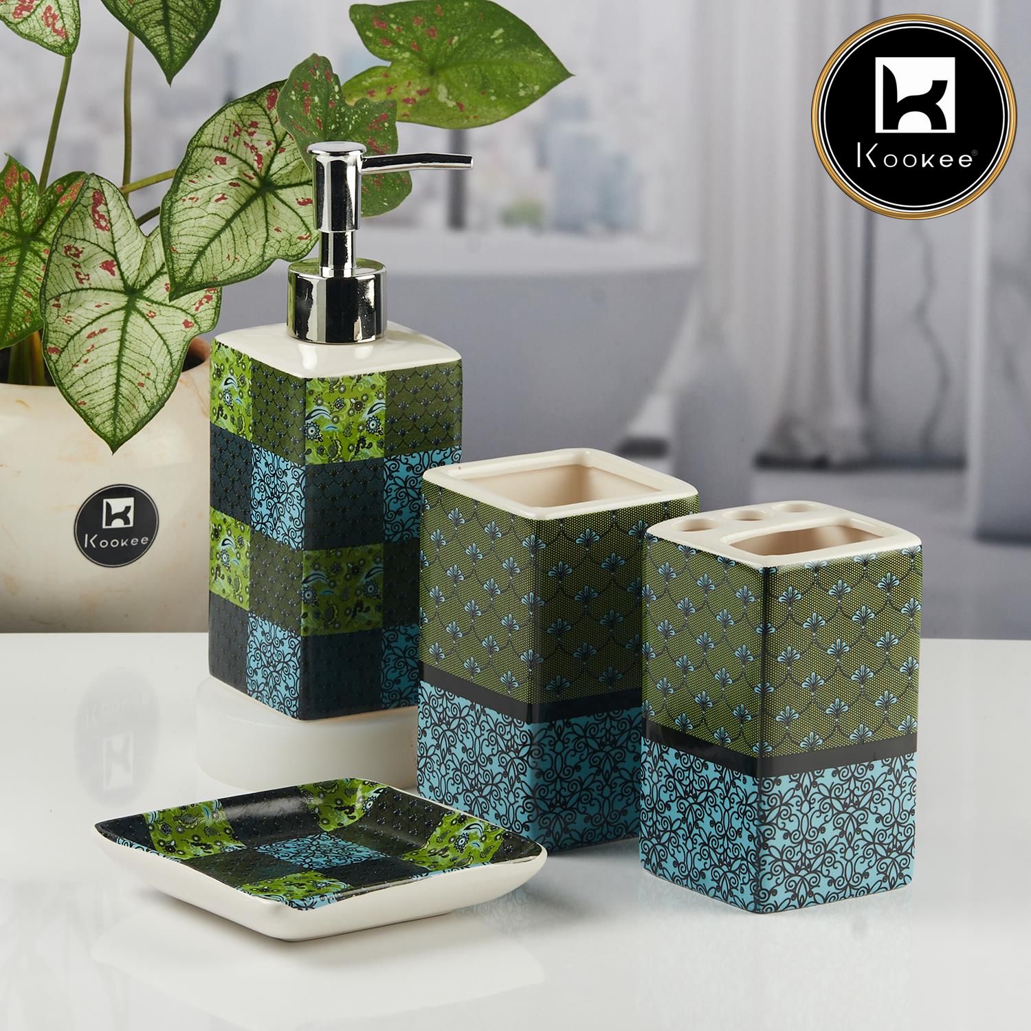 Kookee Ceramic Bathroom Sets, Green, ART11123