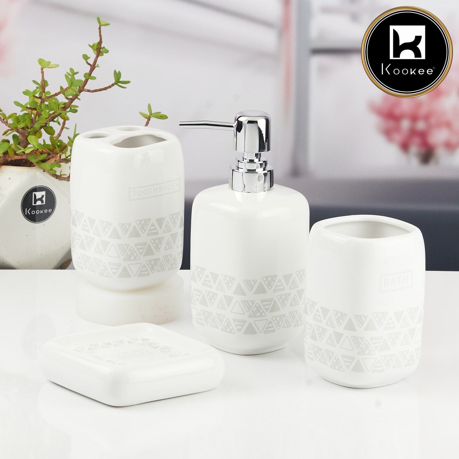 Ceramic Bathroom Accessories Set of 4 with Soap Dispenser (11125)